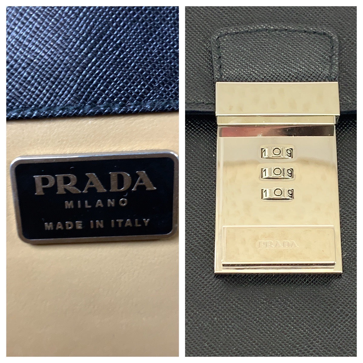 PRADA Business bag leather Black SilverMetal Business bag handbag Safiano logo mens