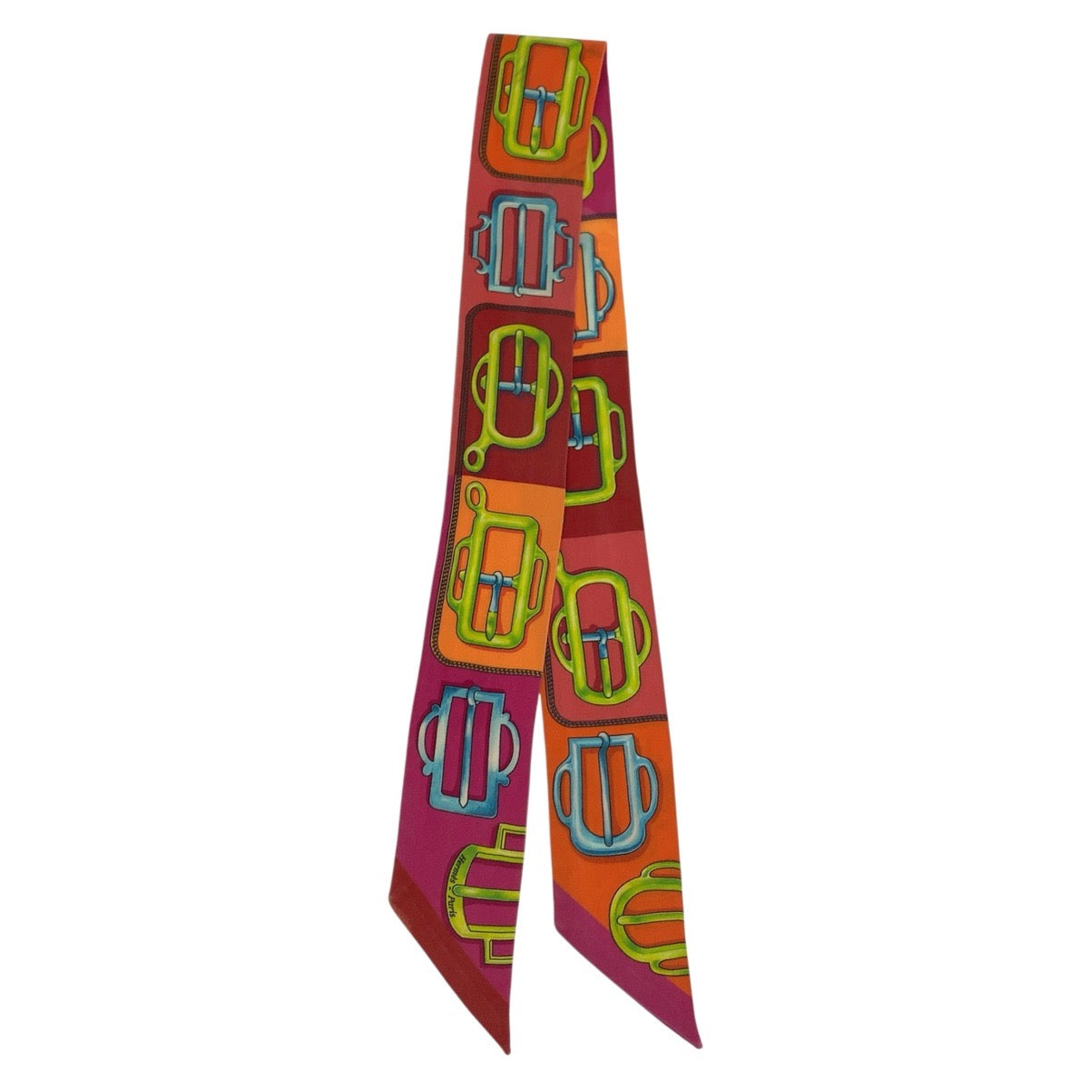 HERMES scarf silk Orange Bink Scarf Ribbon Scarf Atrages buckle Twilly Women