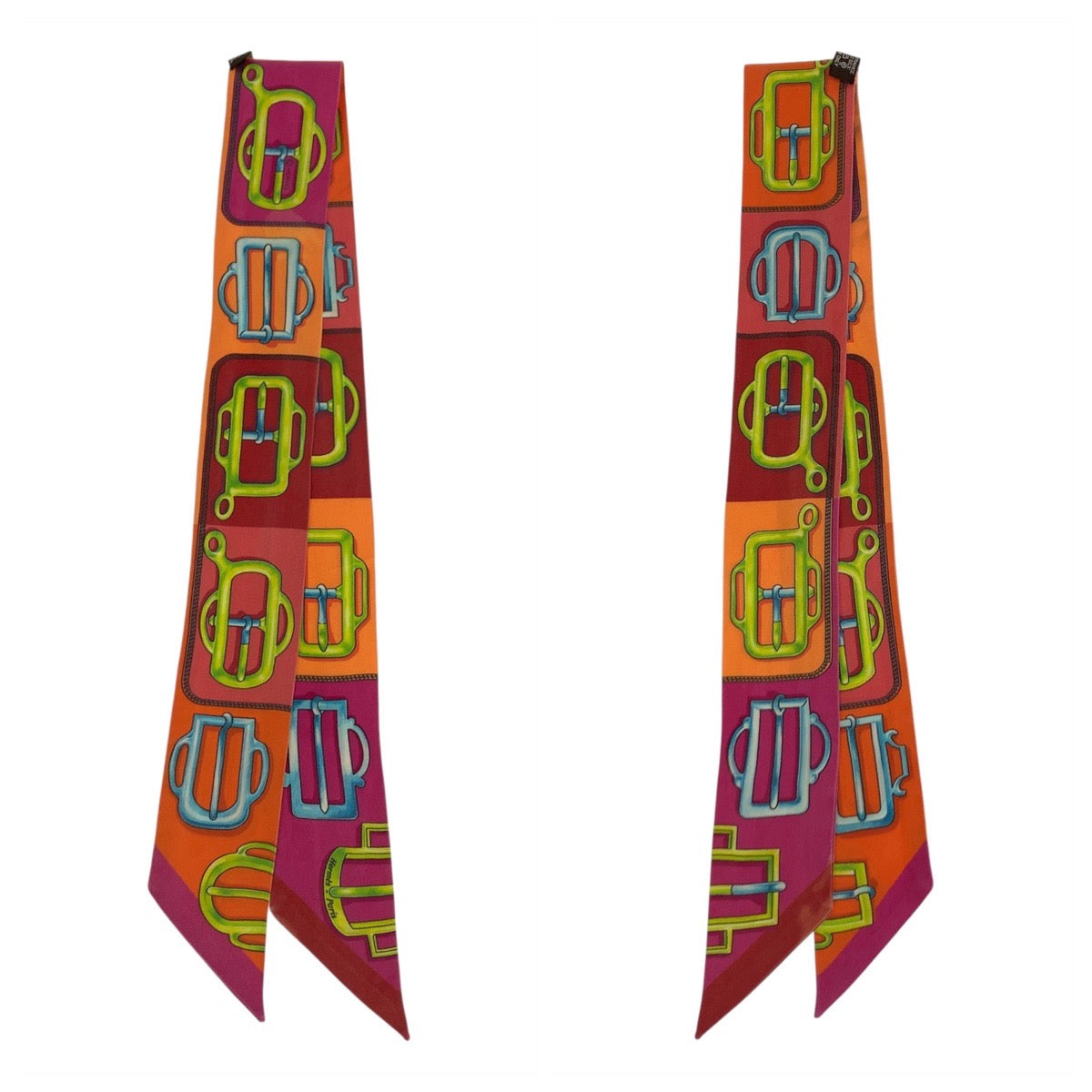 HERMES scarf silk Orange Bink Scarf Ribbon Scarf Atrages buckle Twilly Women