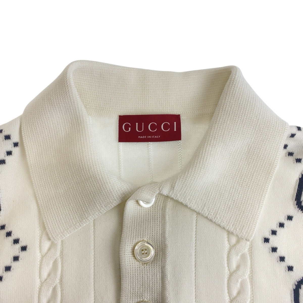 GUCCI Short sleeve polo shirt cotton White black GG intarsia mens S