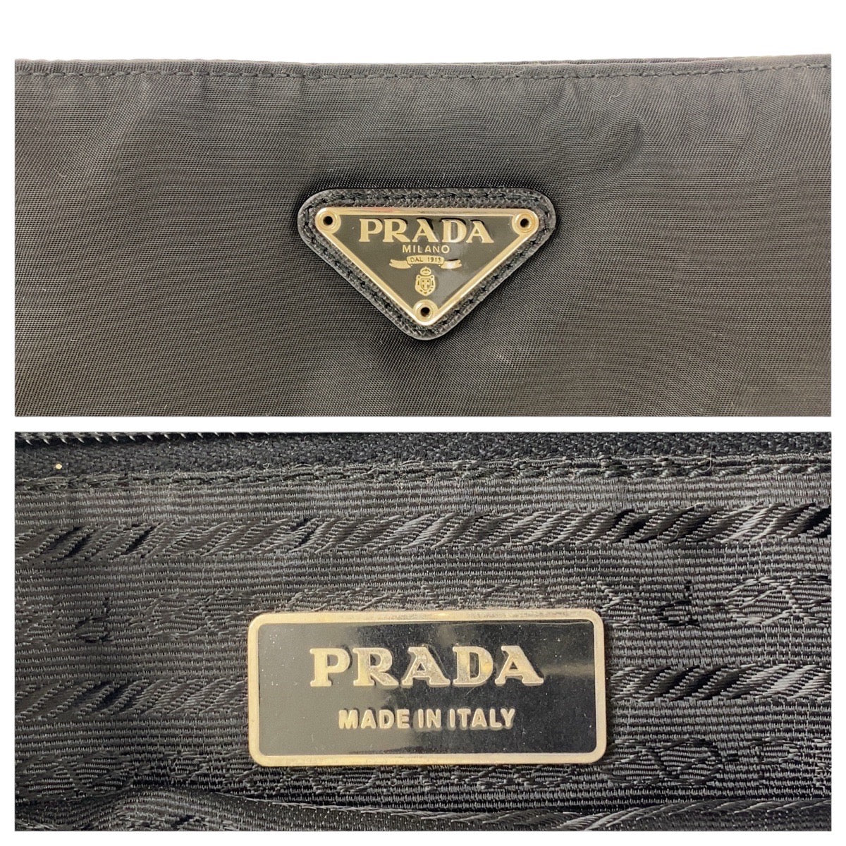 PRADA Shoulder Bag Nylon, Leather Black SilverMetal Shoulder Bag pochette Testo Saffiano Triangle With logo Women