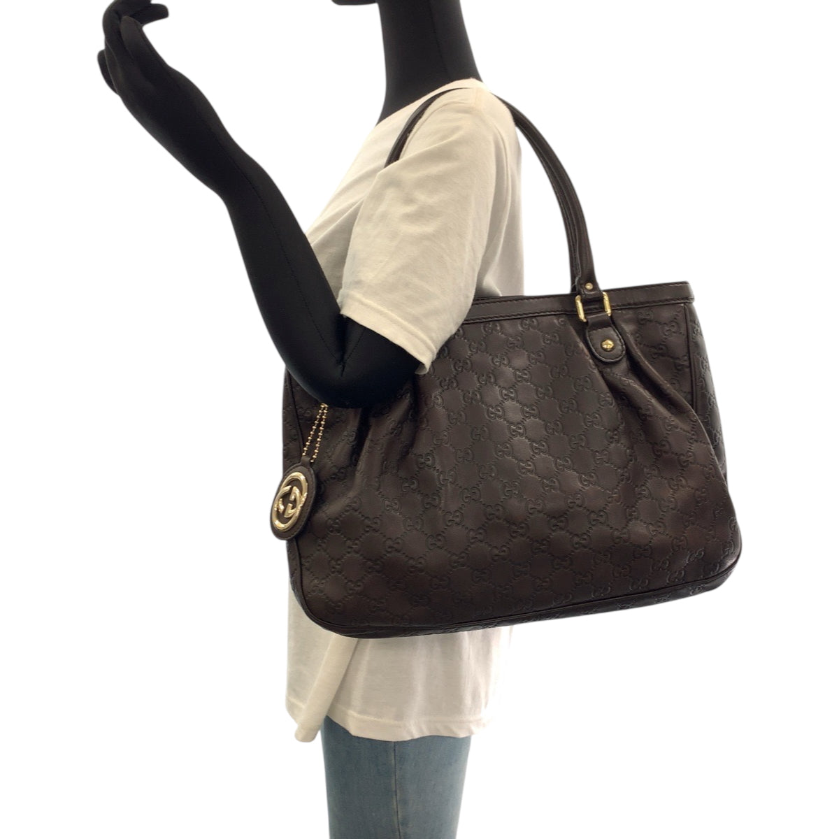 GUCCI Tote Bag 296835 leather Dark Brown Gold Metal Tote Bag Shoulder Bag Guccisima Sukey Women