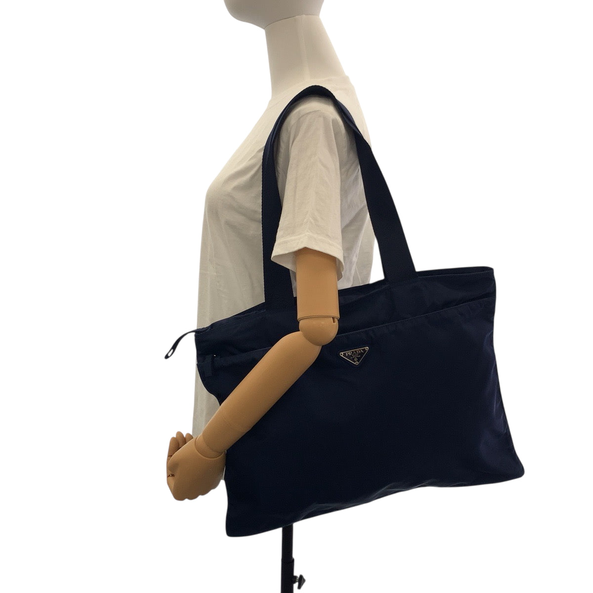 PRADA Tote Bag 31 Nylon Navy SilverMetal Tote Bag Shoulder Bag Test Triangle With logo Women