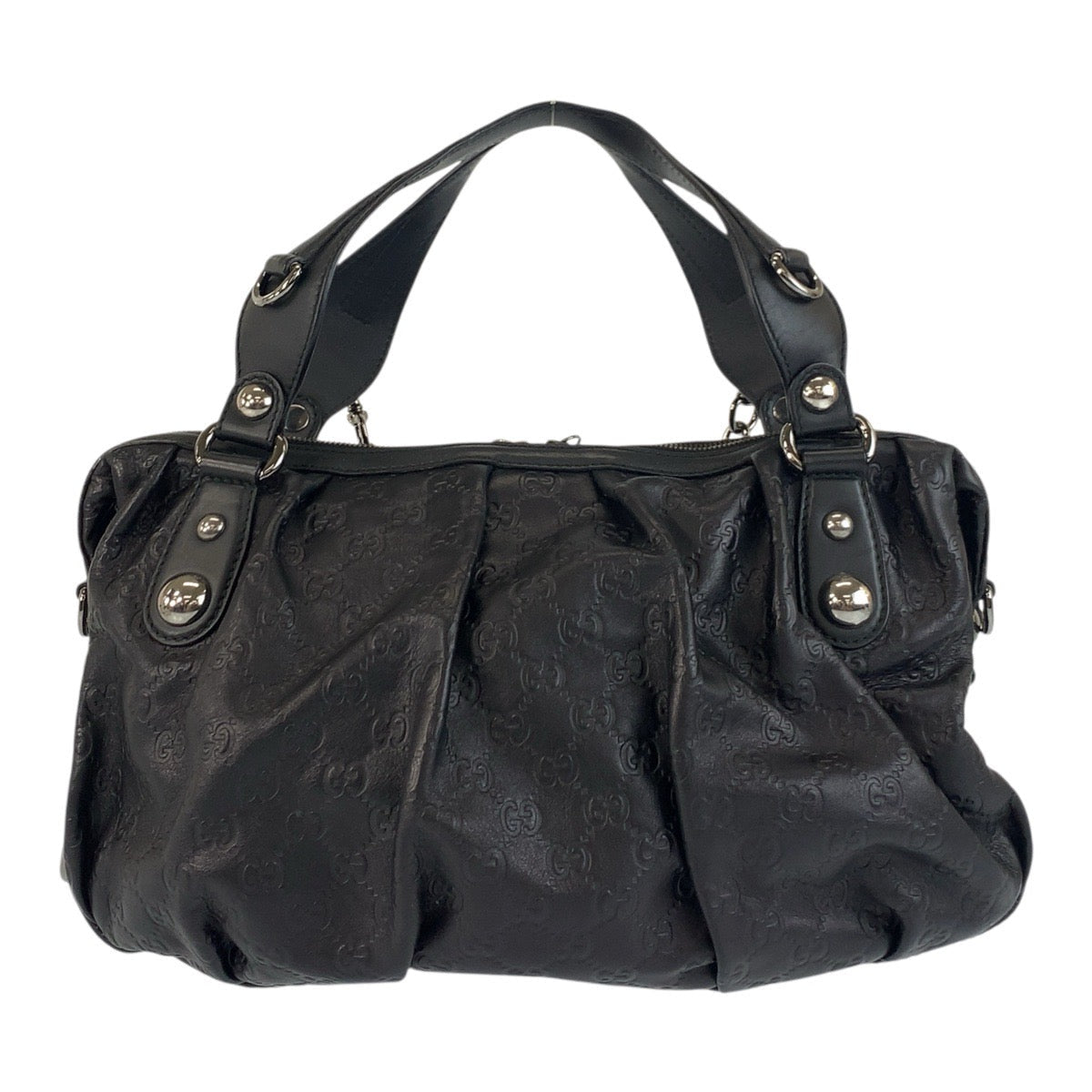 GUCCI Handbag 228594 leather Black SilverMetal Handbag Shoulder Bag Horsebit Guccissima Women