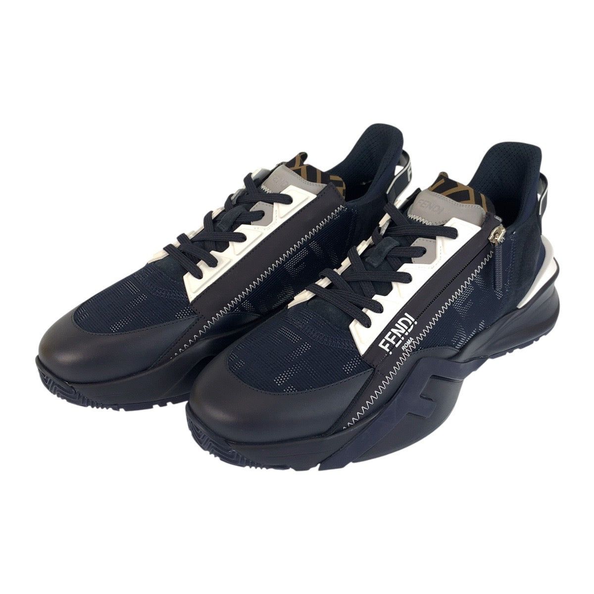 FENDI sneakers Nylon, Rubber Navy multi-color Low cut sneakers with side zip Zucca 23AW FLOW mens 11