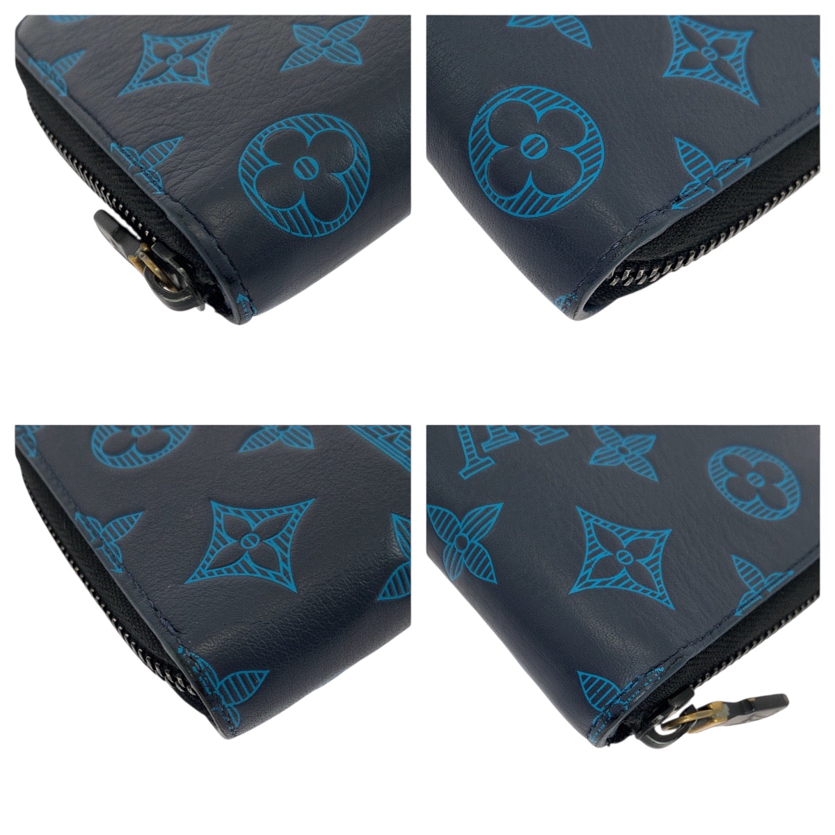 LOUIS VUITTON Long Wallet Purse M80423 Calfskin Navy Blue Black Metal Long Wallet Purse Zip Around monogram shadow Zippy Wallet Vertical mens