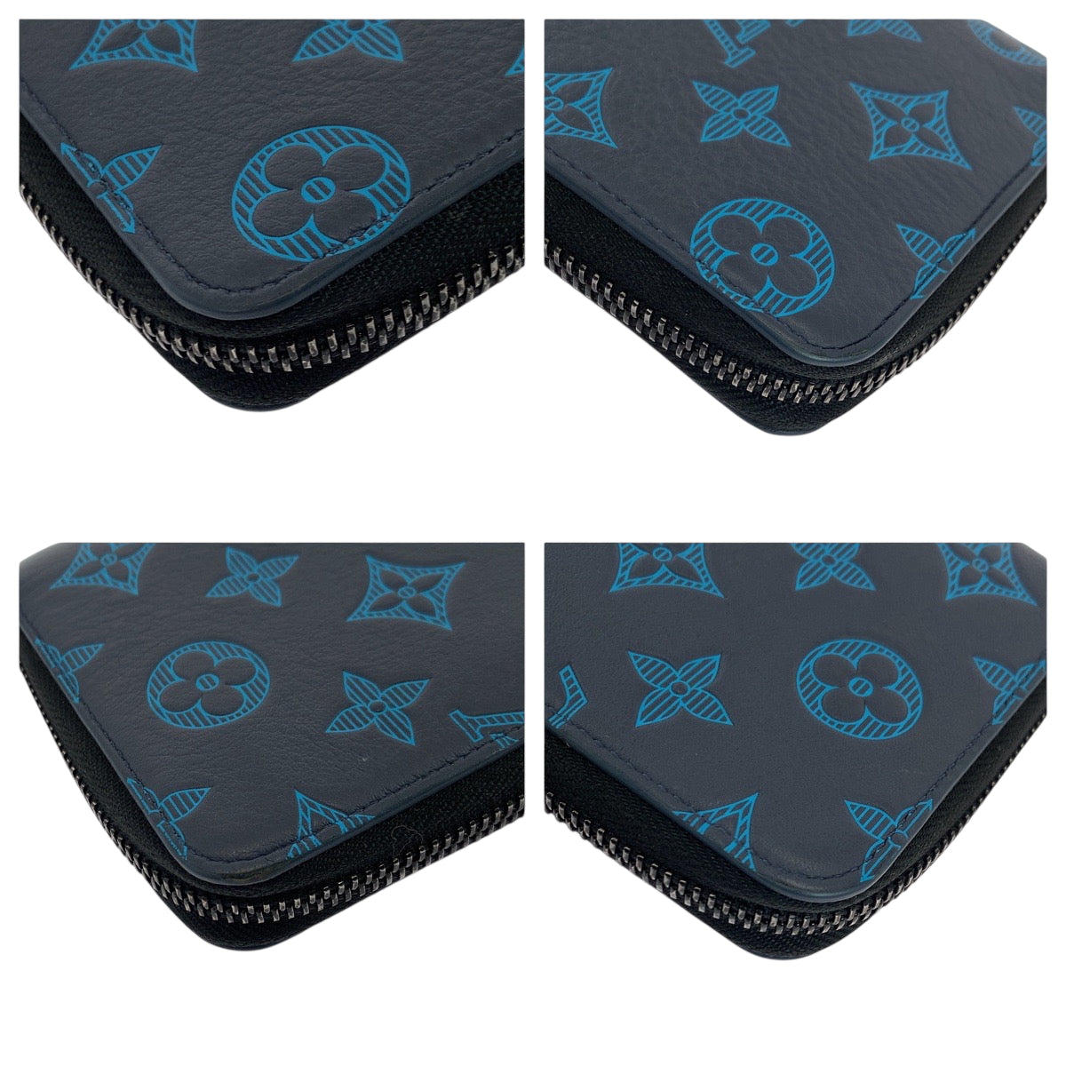 LOUIS VUITTON Long Wallet Purse M80423 Calfskin Navy Blue Black Metal Long Wallet Purse Zip Around monogram shadow Zippy Wallet Vertical mens