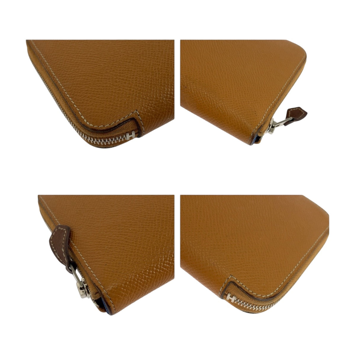 HERMES Long Wallet Purse Epsom Brown Silver Metal Azap long silk in