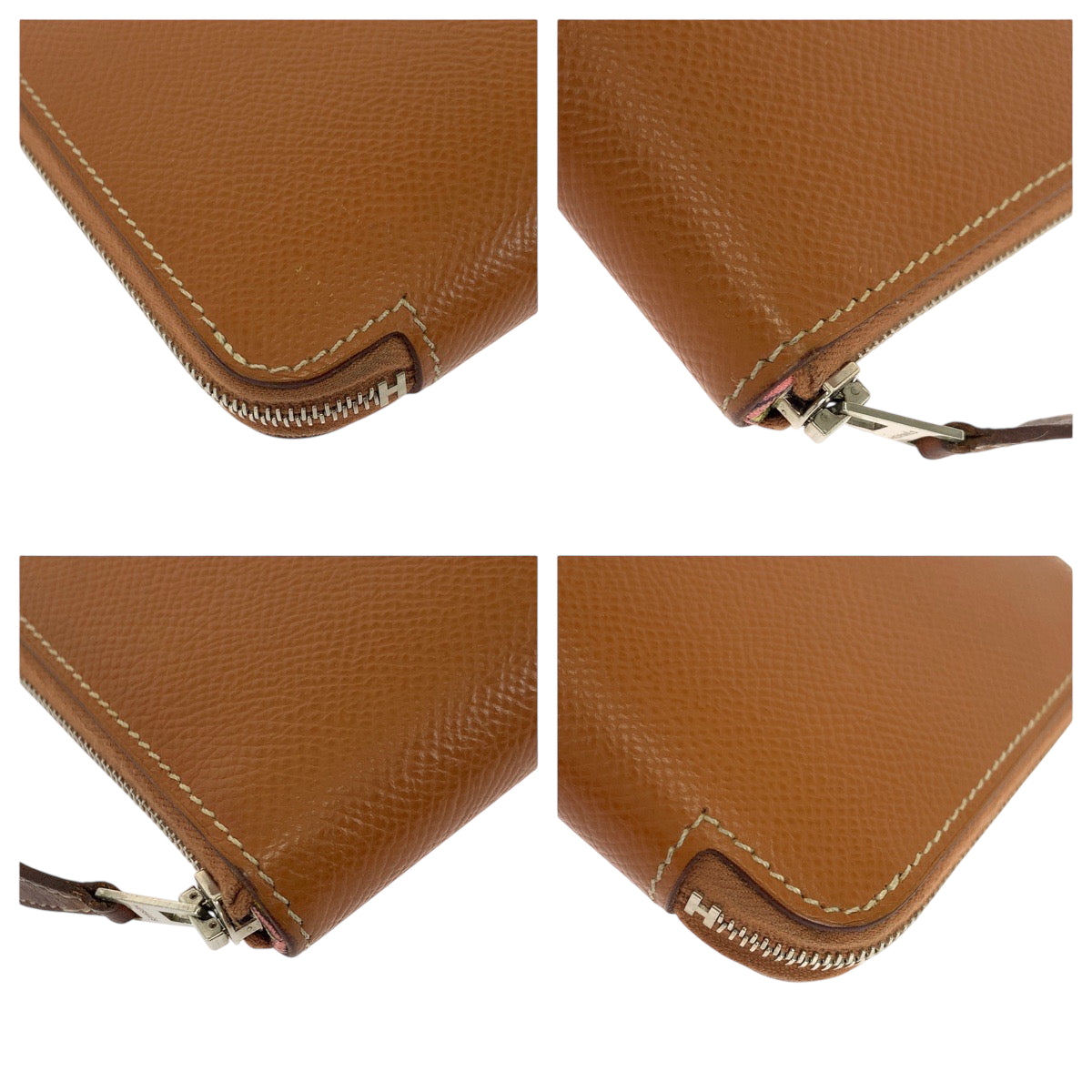 HERMES Long Wallet Purse Epsom Gold Brown SilverMetal Long Wallet Purse Zip Around Azap long silk in Women