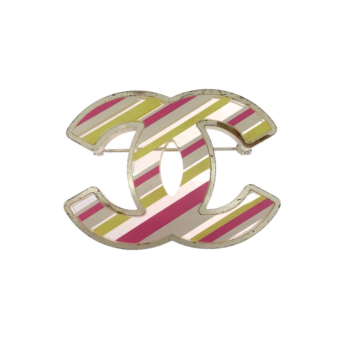 CHANEL Brooch Acrylic, plating Silver Multicolor 04C Stripe COCO Mark Women