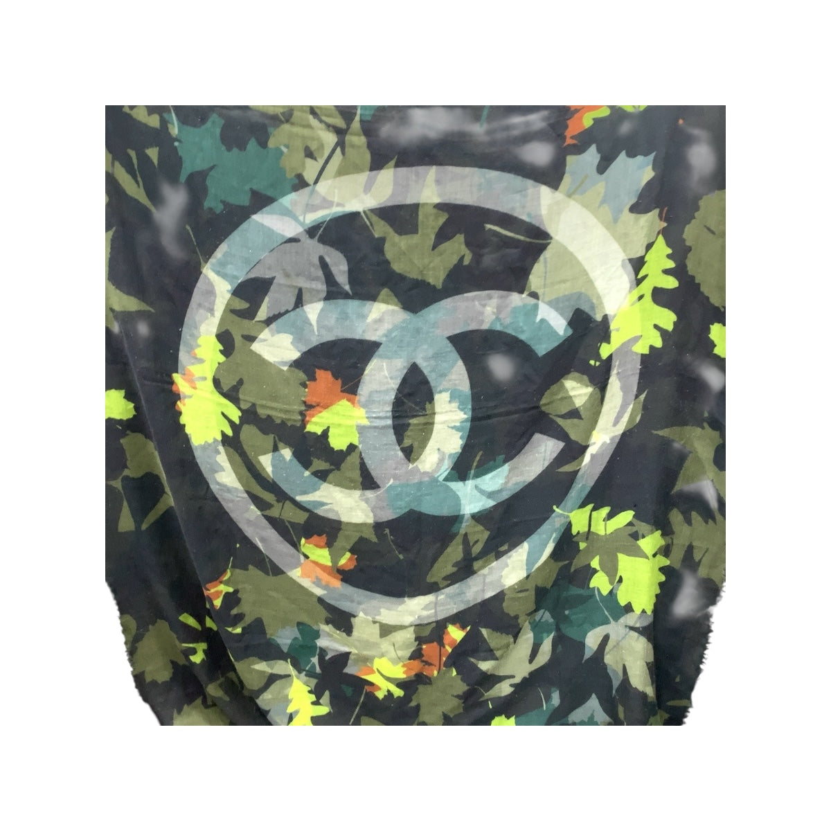 CHANEL scarf cashmere Green multicolor Camouflage COCO Mark