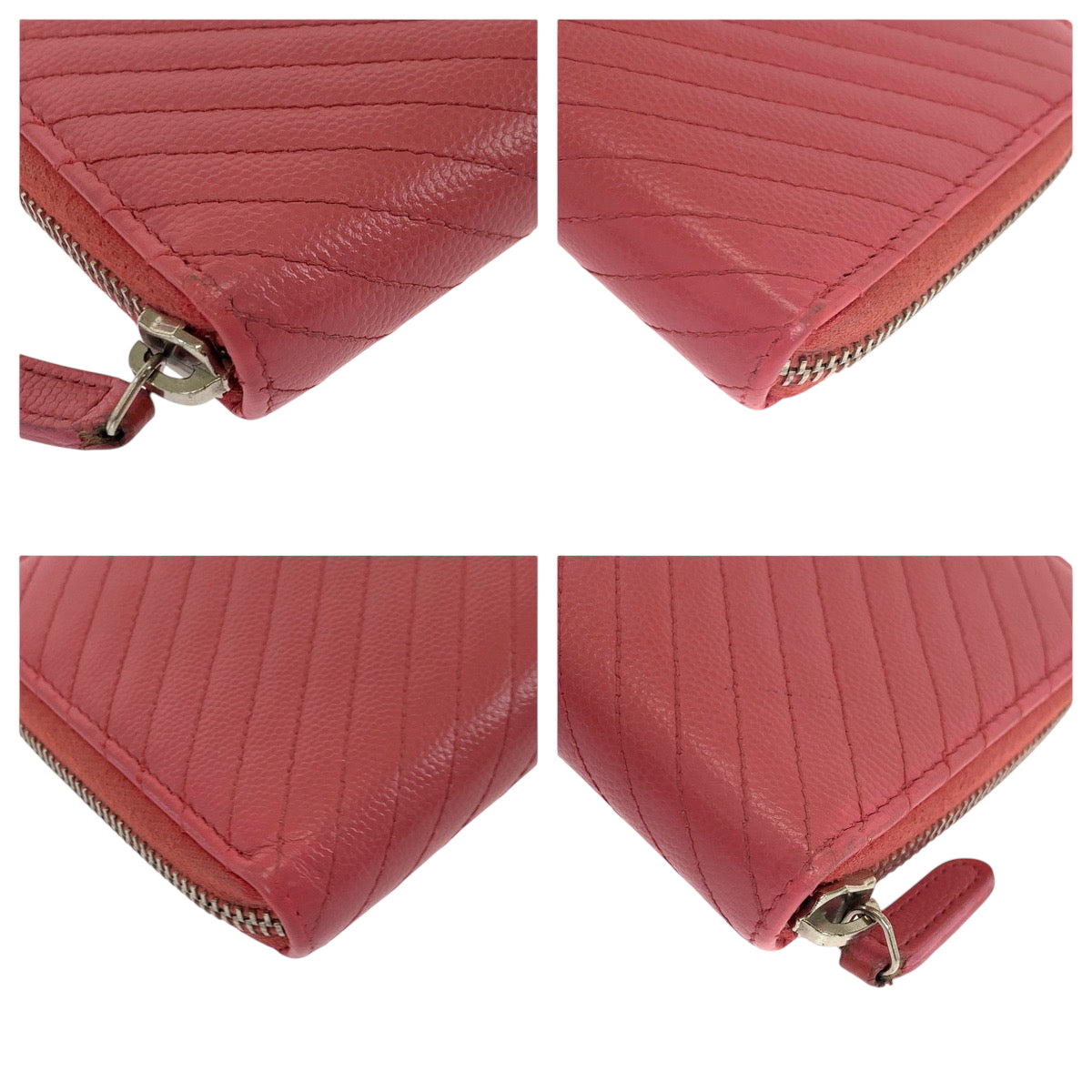 CHANEL Long Wallet Purse Caviar skin Pink Gold Metal V Chevron Vstitch COCO Mark
