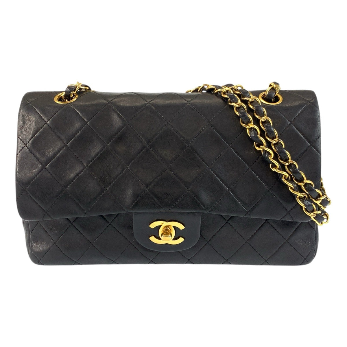 CHANEL Shoulder Bag lambskin Black GoldMetal ChainShoulder Bag matelasse 25 double flap COCO Mark Turnlock Women