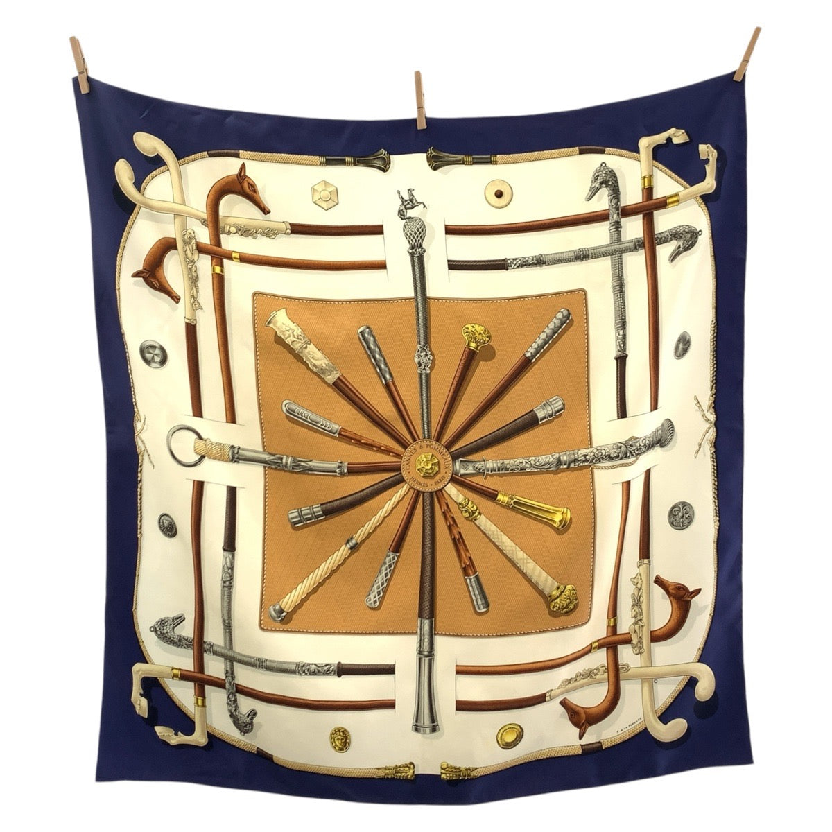 HERMES scarf silk Ivory CANNESandPOMMEAUX Carre90