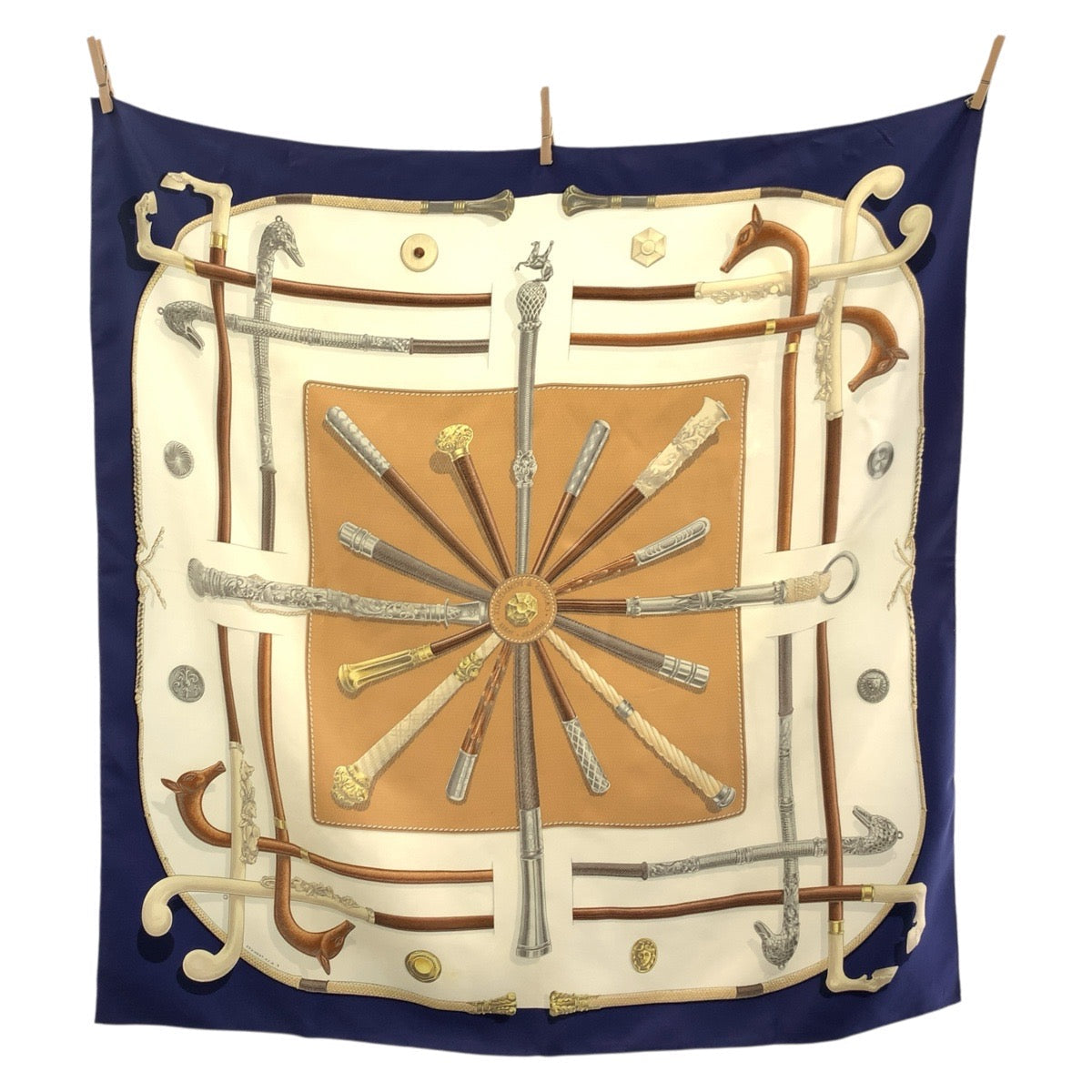 HERMES scarf silk Ivory CANNESandPOMMEAUX Carre90