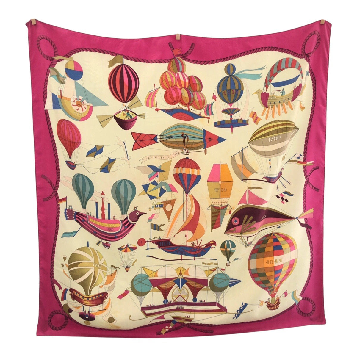 HERMES scarf silk Pink multicolor LES FOLIES DU CIEL Carre90