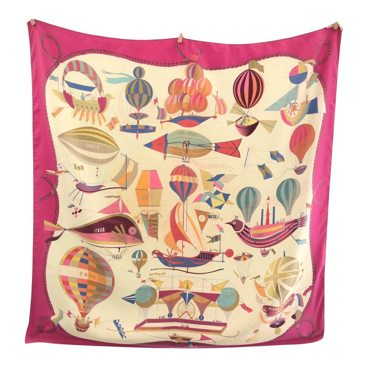 HERMES scarf silk Pink multicolor LES FOLIES DU CIEL Carre90