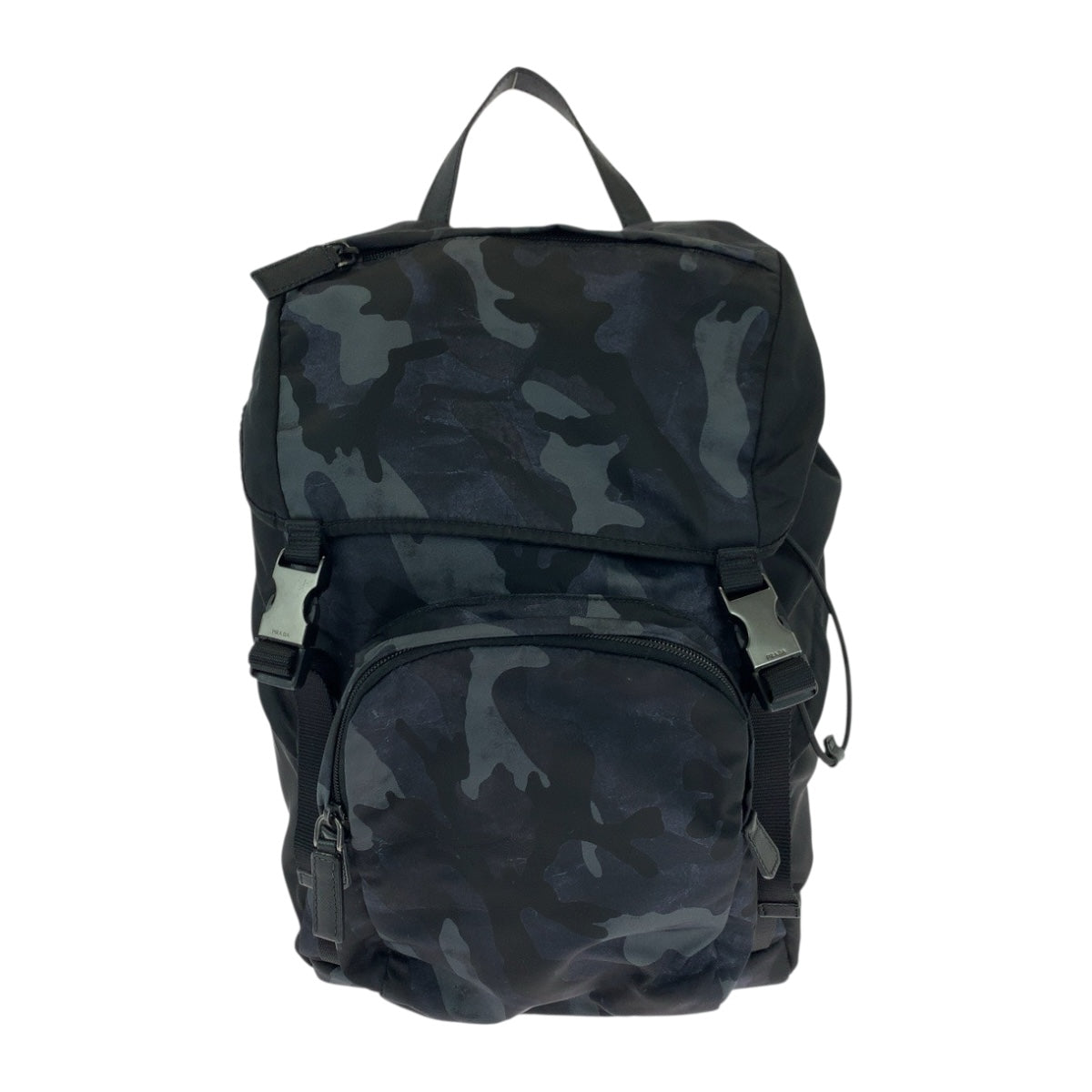 PRADA Backpack V135 Nylon Blue Black SilverMetal Tessuto Camouflage Pattern Triangle With logo
