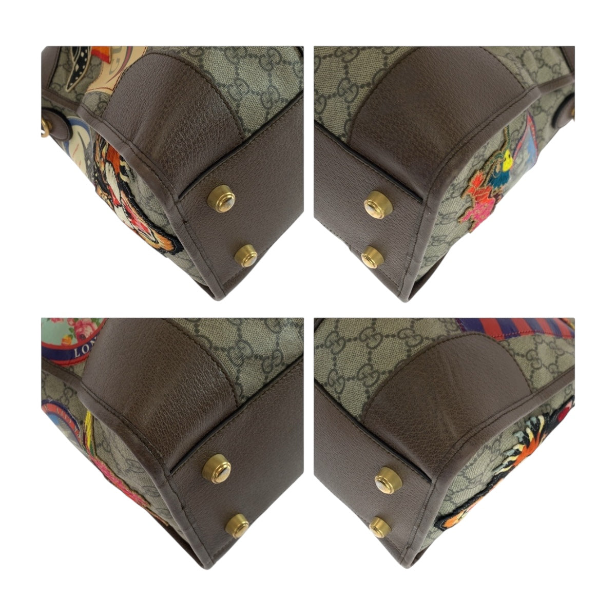 GUCCI Shoulder Bag 459311 PVC Beige Brown Multicolor Gold Metal Sherry line Courier