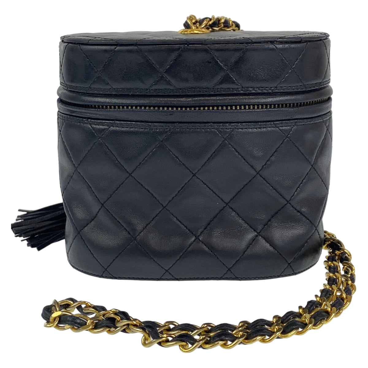 CHANEL Shoulder Bag lambskin Black Gold Metal COCO Mark Fringe