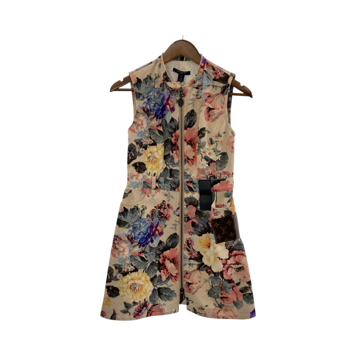 LOUIS VUITTON one piece RW222B SR6 FNRO27 cotton Pink Multicolor Gold Metal Flower Monogram Flower zip-up dress 34