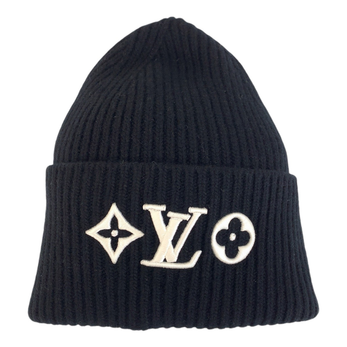 LOUIS VUITTON Knit cap M77872 wool Black White Monogram LV Headline Beanie No Size (See Description)