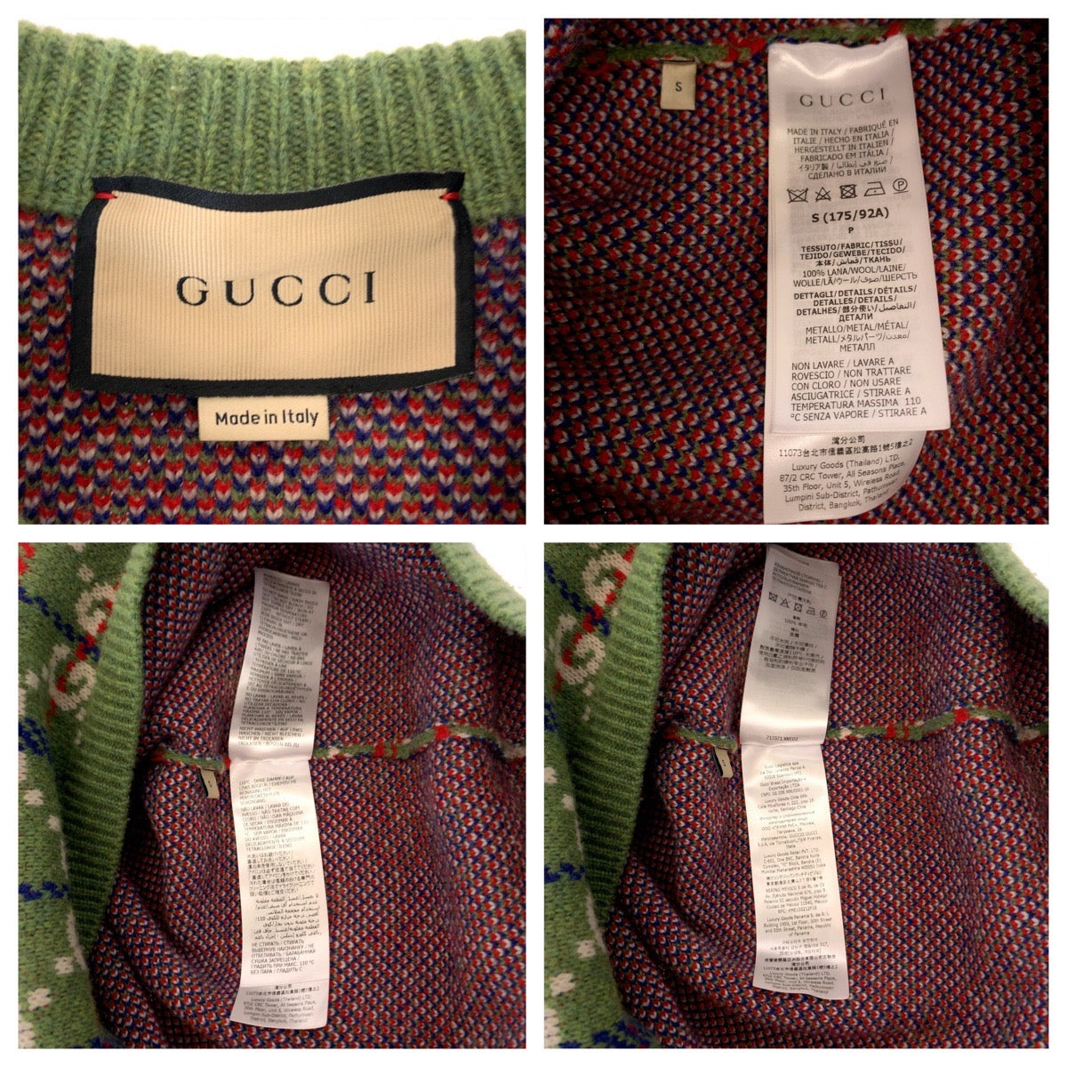GUCCI knit 713571 XKCOZ wool Multicolor SilverMetal Neck studs GG total pattern S
