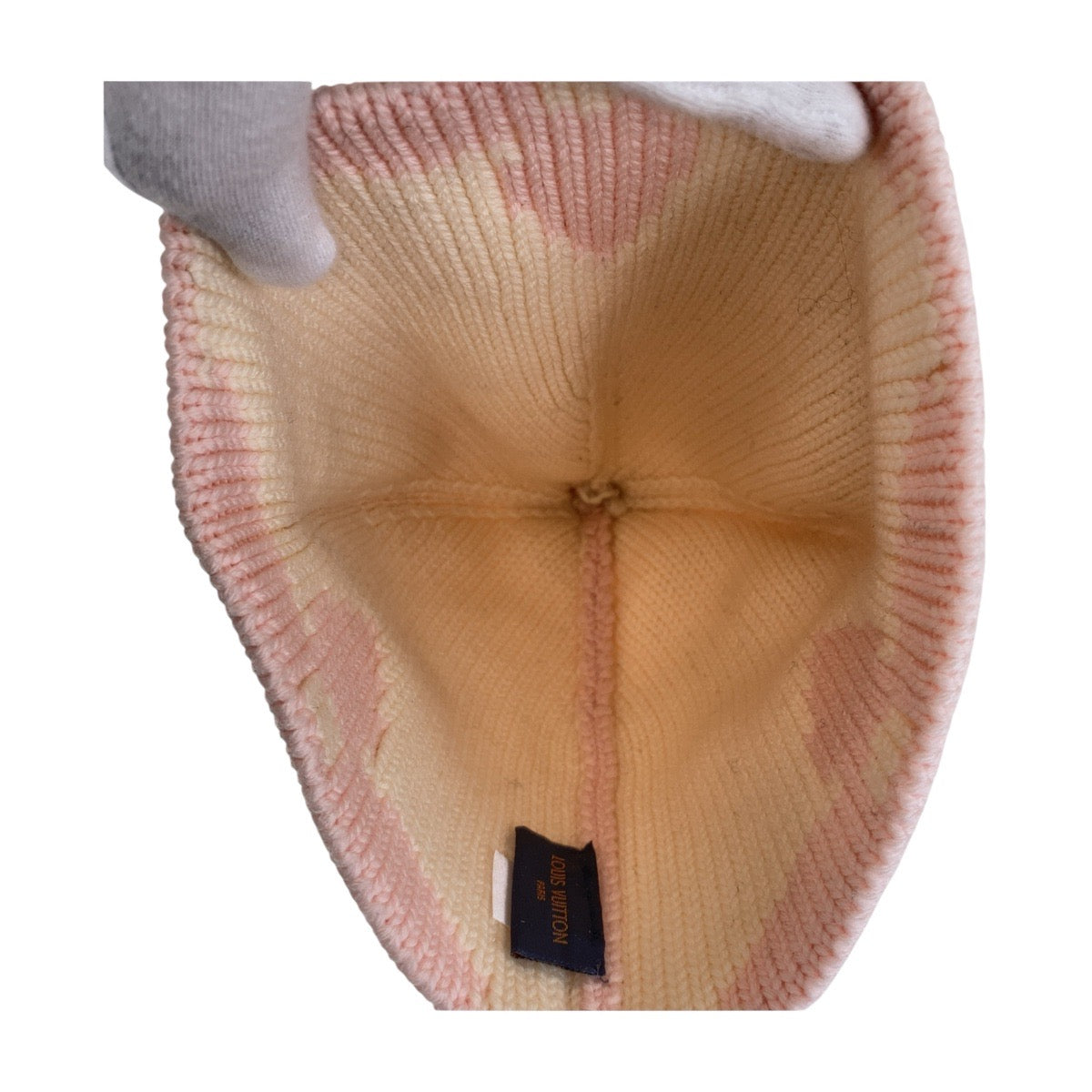 LOUIS VUITTON Knit cap M70841 wool Pink white Bonnet morning rum Free Size