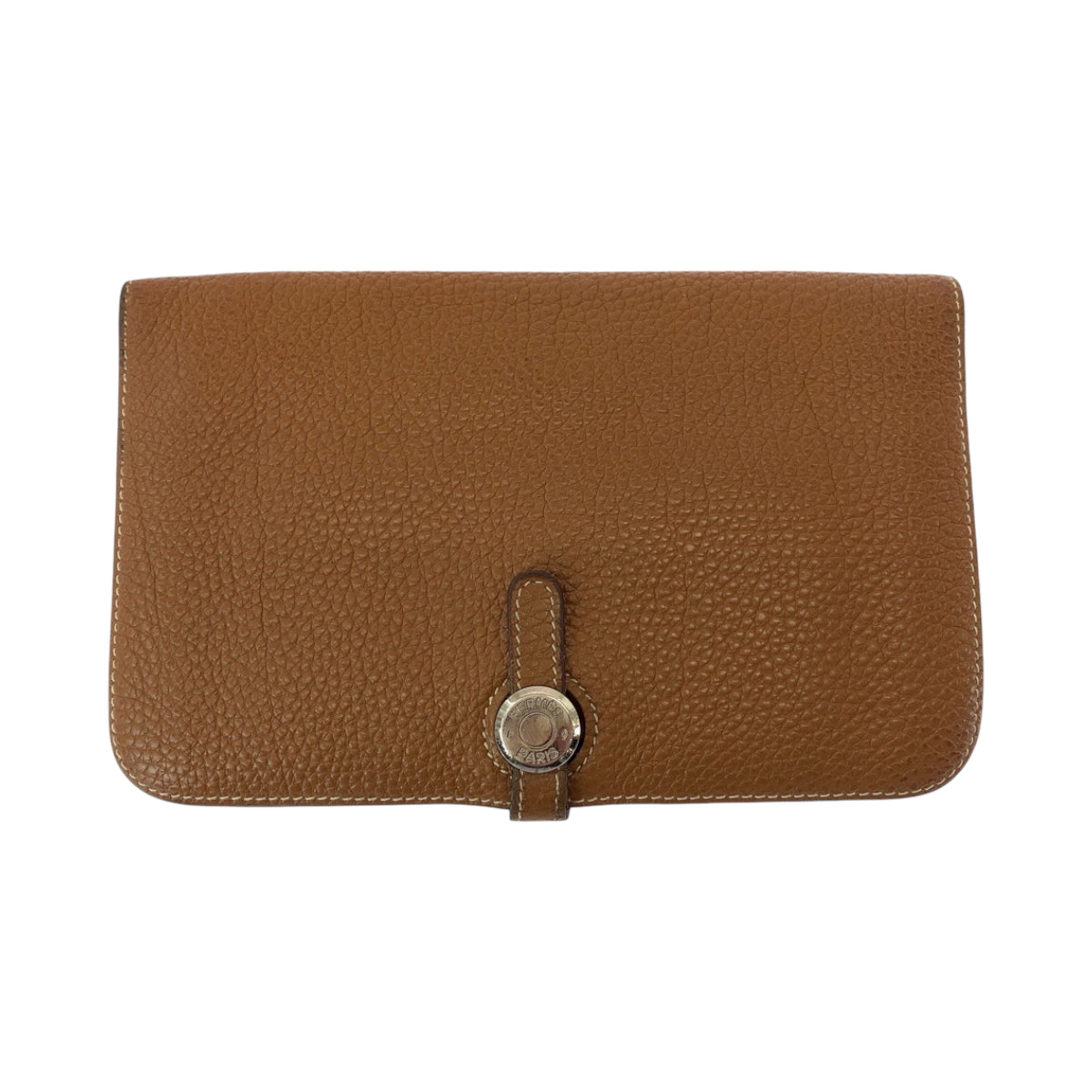 HERMES Long Wallet Purse Togo Gold Brown SilverMetal Dogon GM