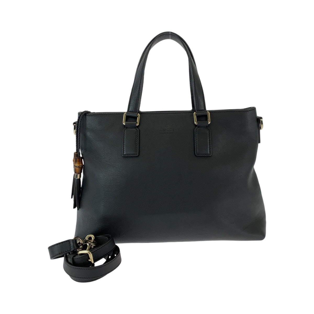 GUCCI Shoulder Bag 365346 leather Black SilverMetal Bamboo Tassel