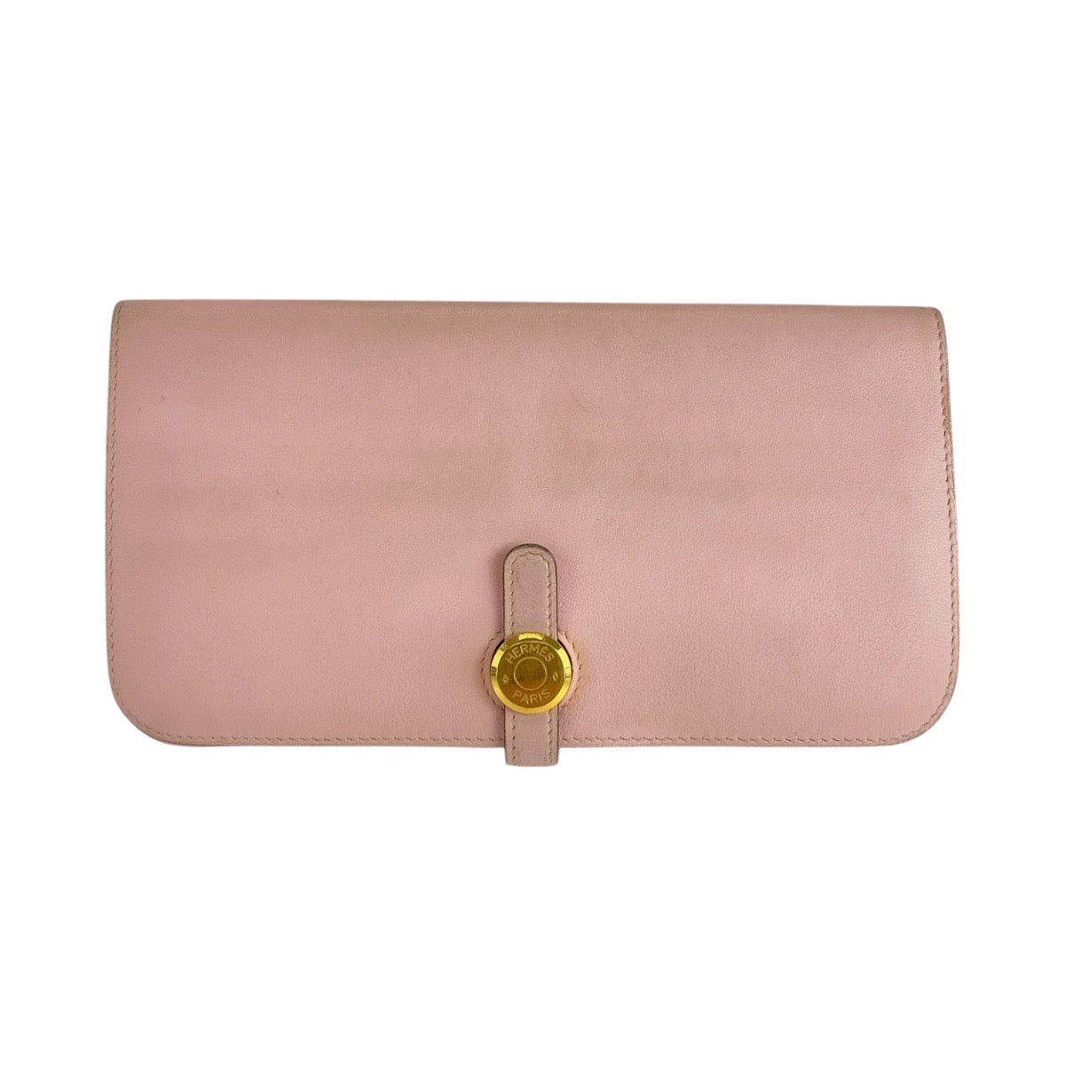 HERMES Long Wallet Purse Vaux Swift Pink Rose Sakura Gold Metal Dogon Long