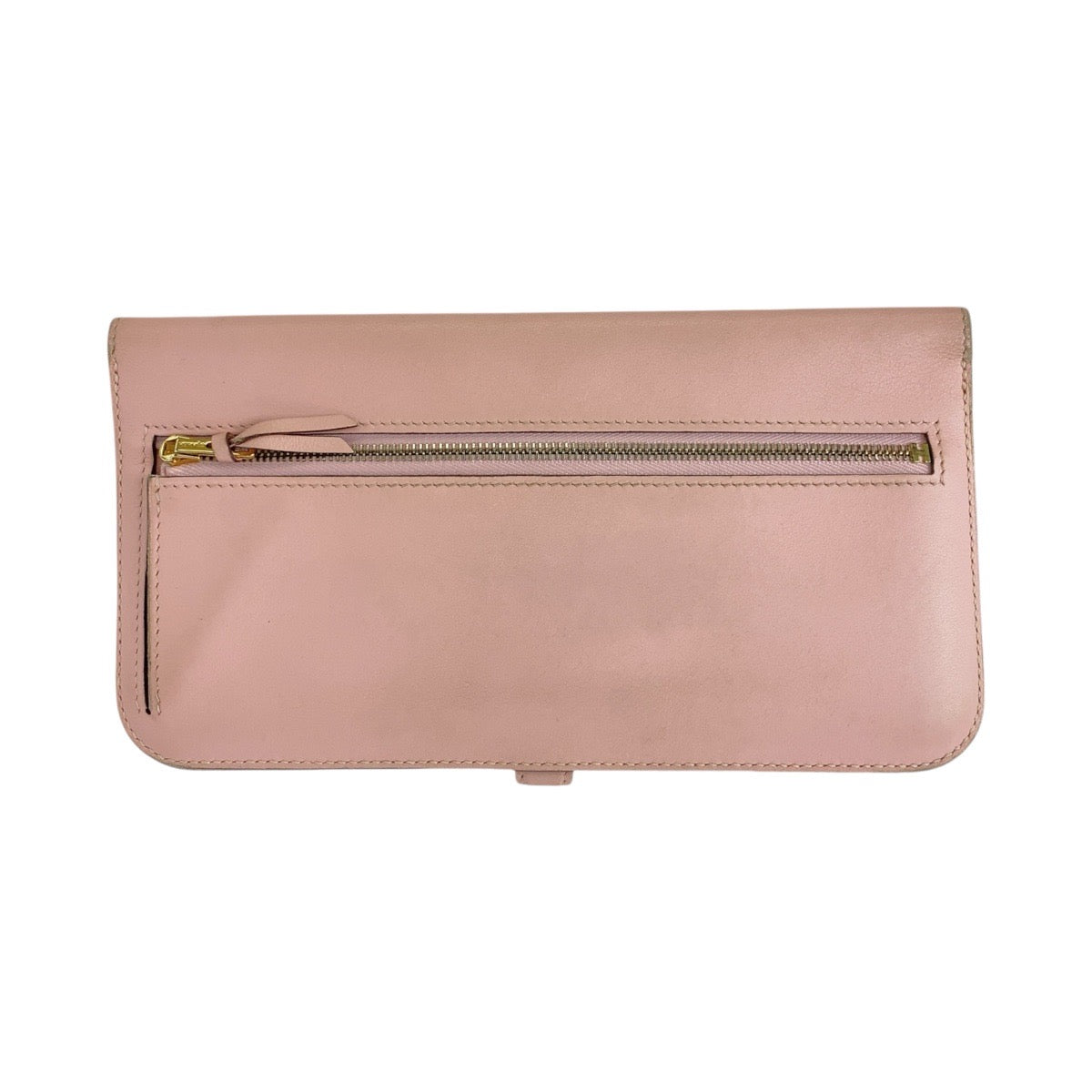HERMES Long Wallet Purse Vaux Swift Pink Rose Sakura Gold Metal Dogon Long