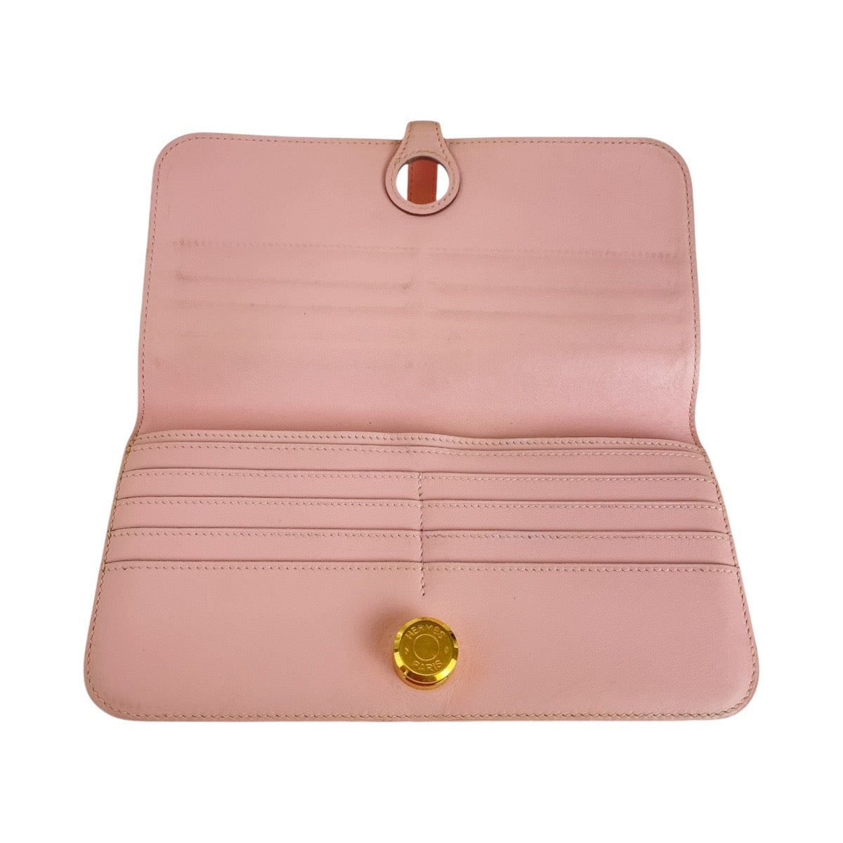 HERMES Long Wallet Purse Vaux Swift Pink Rose Sakura Gold Metal Dogon Long