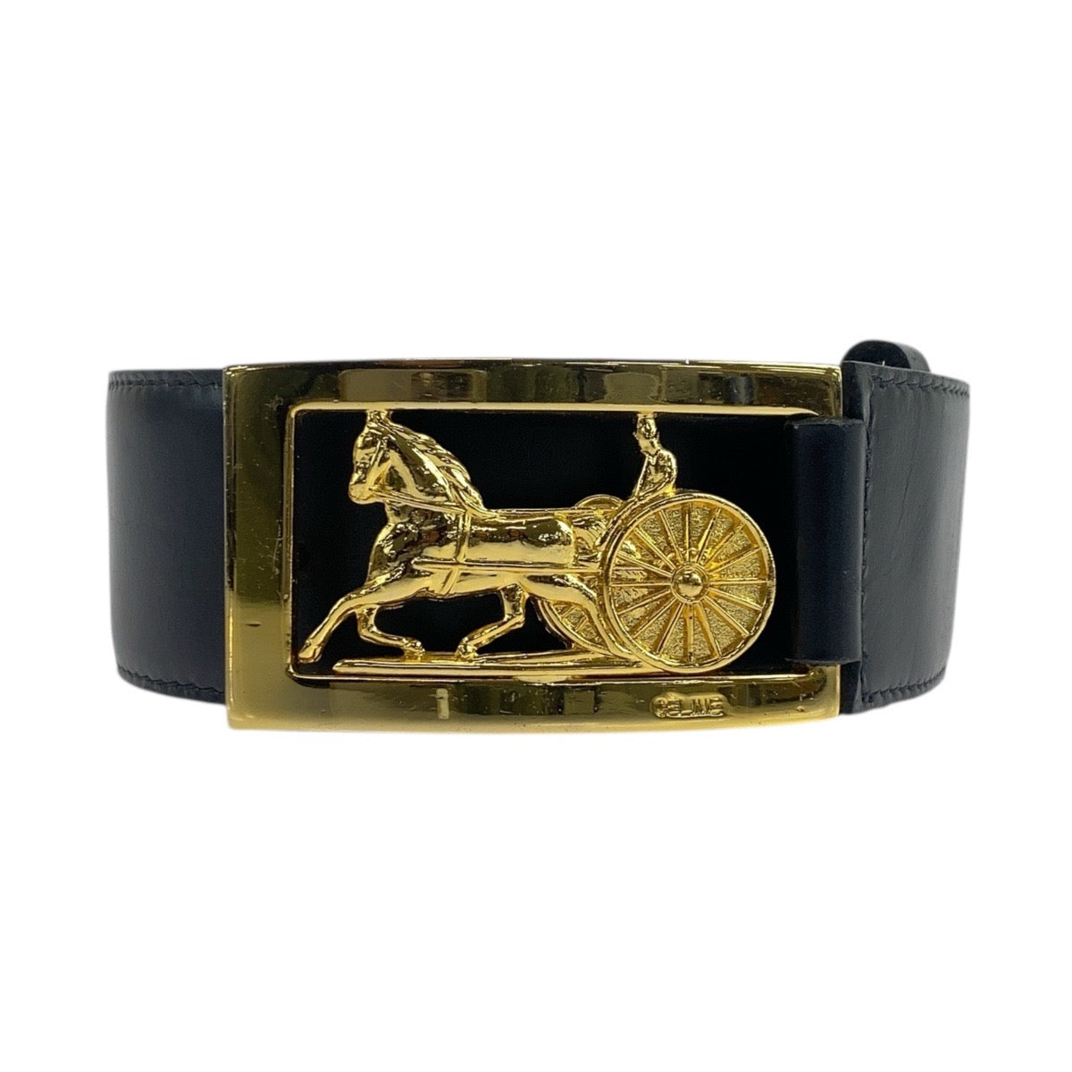 CELINE belt leather black Carriage Metal No Size (See Description)