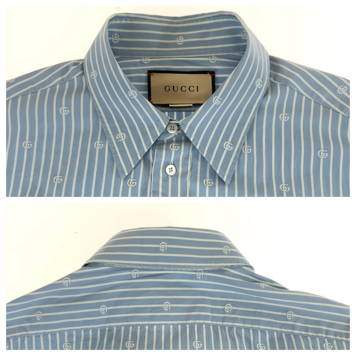 GUCCI Long sleeve shirt 625888 ZAFXS cotton Light blue white Gucci Lido Interlocking GG stripe 42