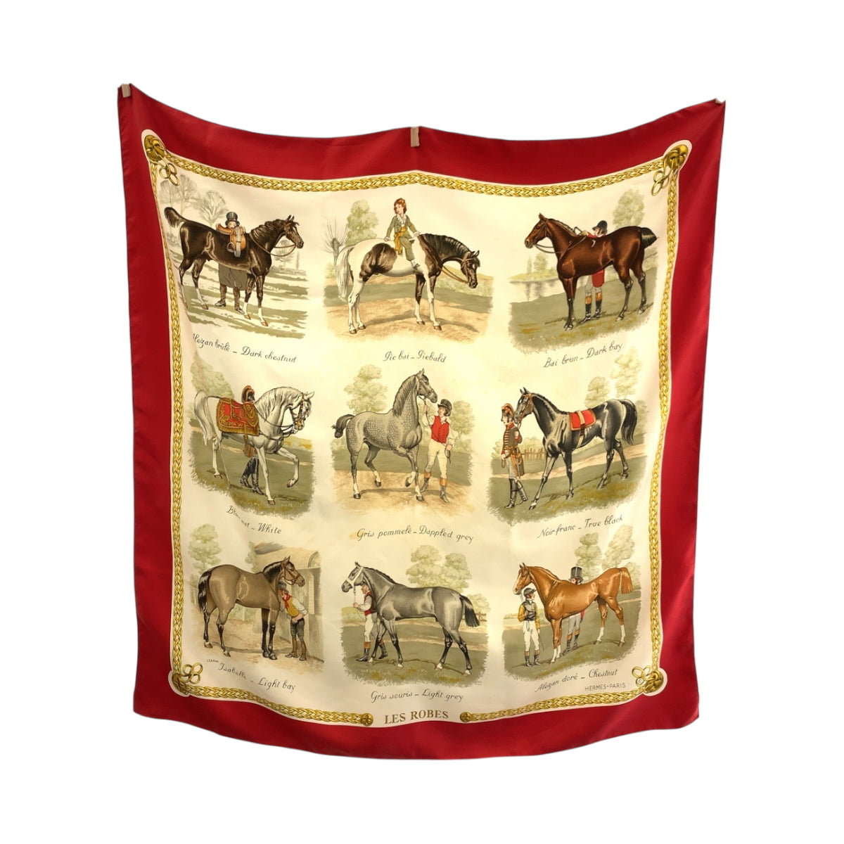 HERMES scarf silk Red multicolor Carre90 LES ROBES Horse Color