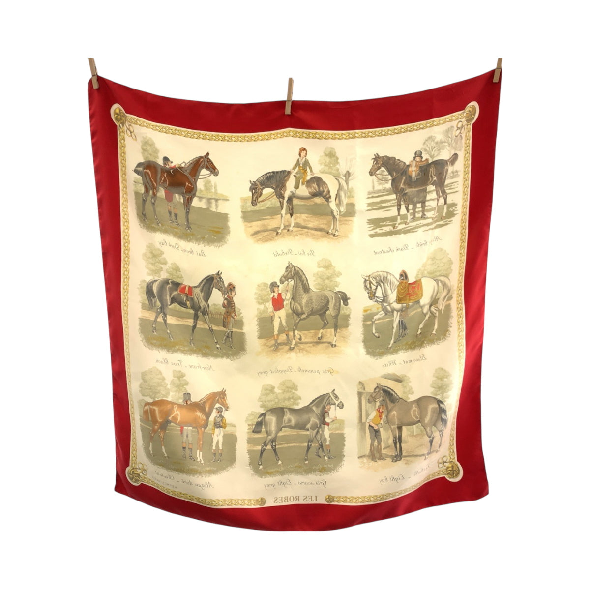 HERMES scarf silk Red multicolor Carre90 LES ROBES Horse Color