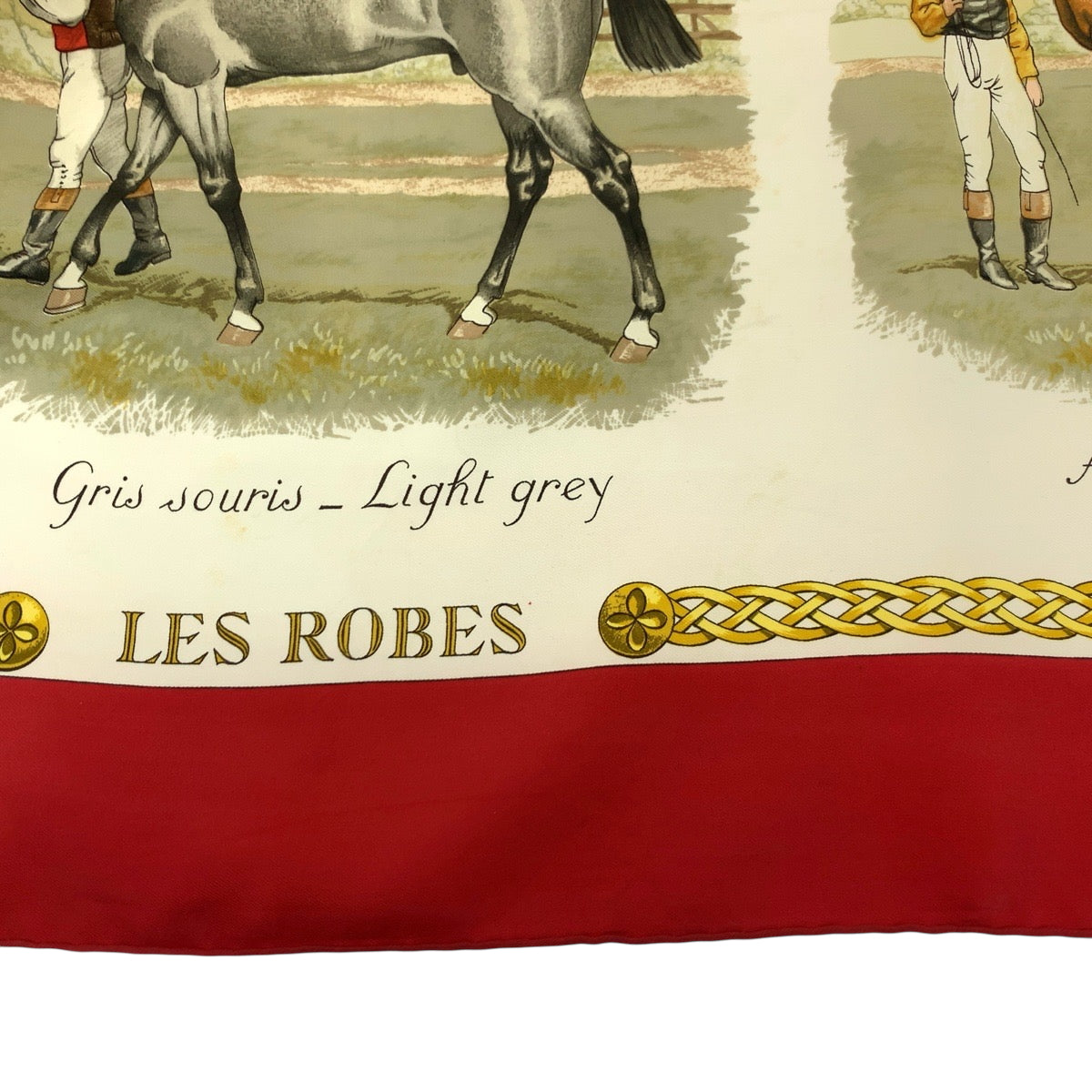 HERMES scarf silk Red multicolor Carre90 LES ROBES Horse Color