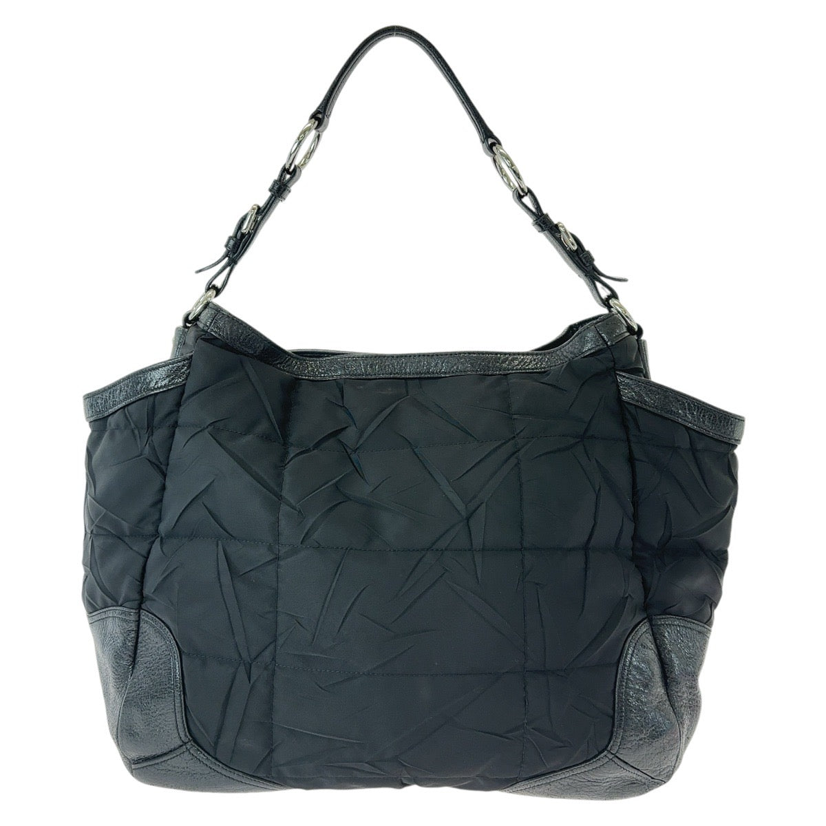 PRADA Shoulder Bag Nylon Black SilverMetal Tessuto Wrinkled Triangle With logo