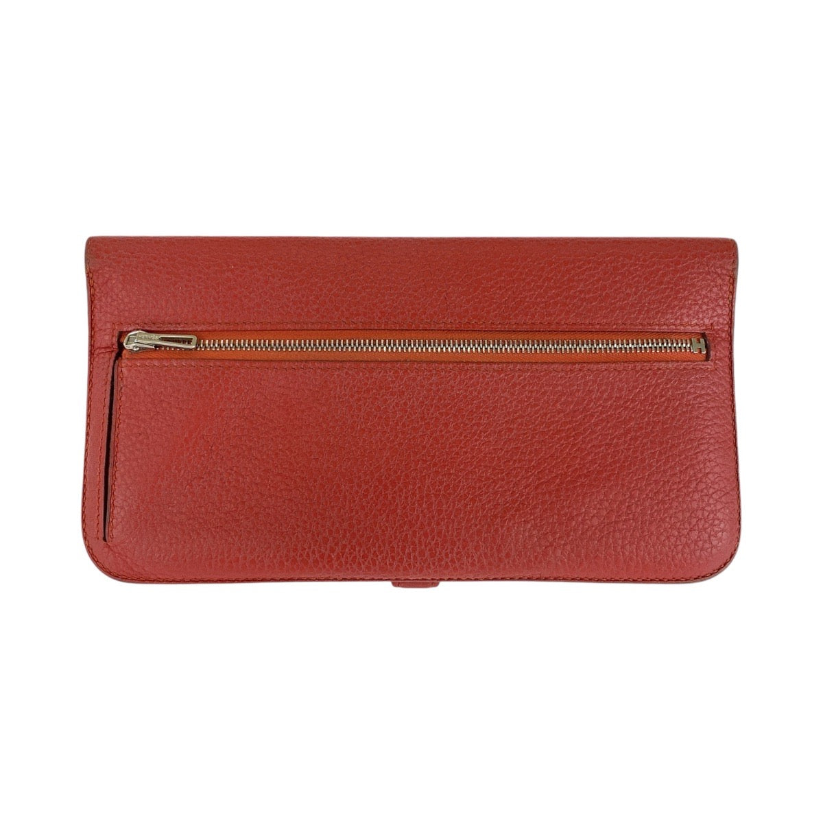 HERMES Long Wallet Purse Togo Rouge Grenat Red Silver Metal Dogon Long
