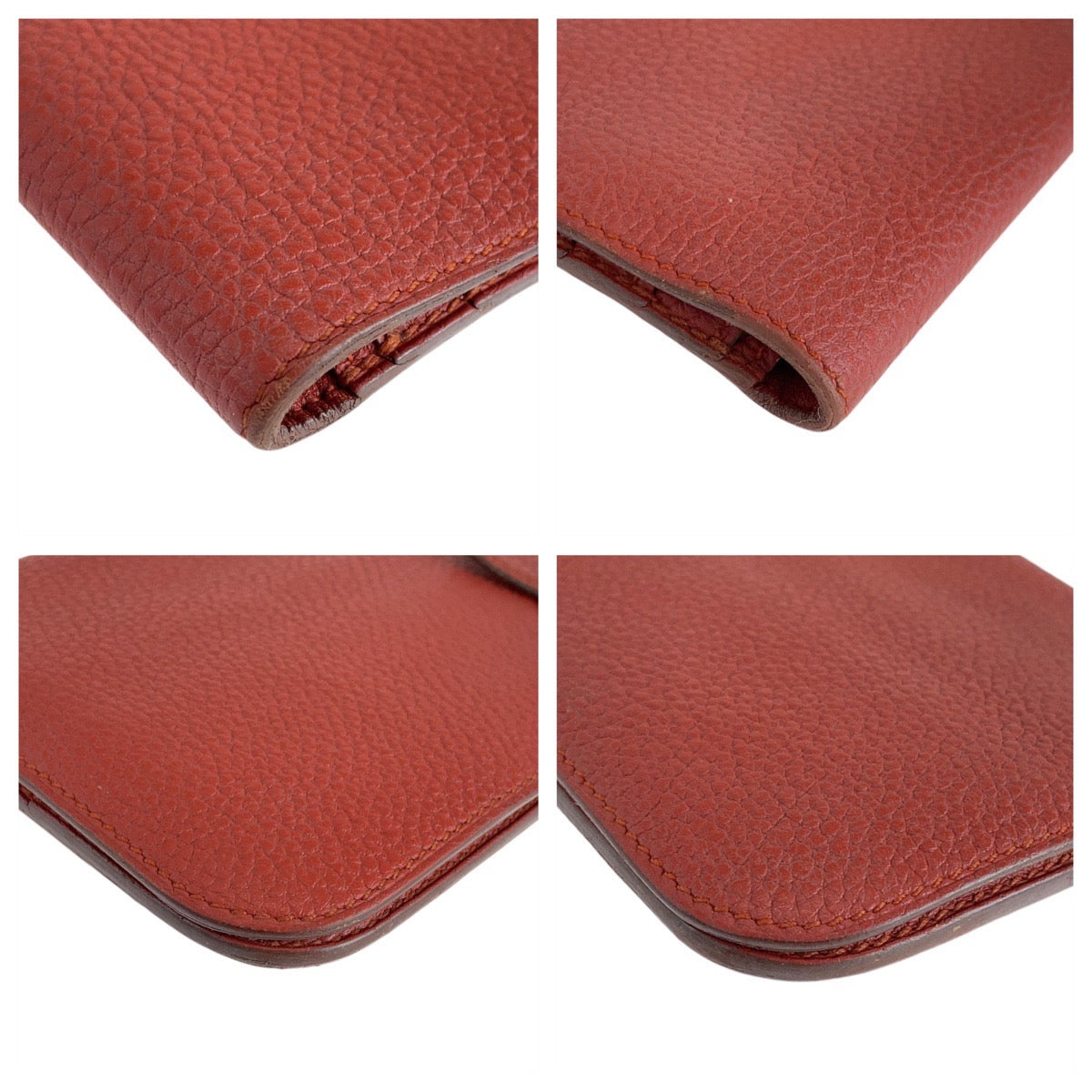 HERMES Long Wallet Purse Togo Rouge Grenat Red Silver Metal Dogon Long