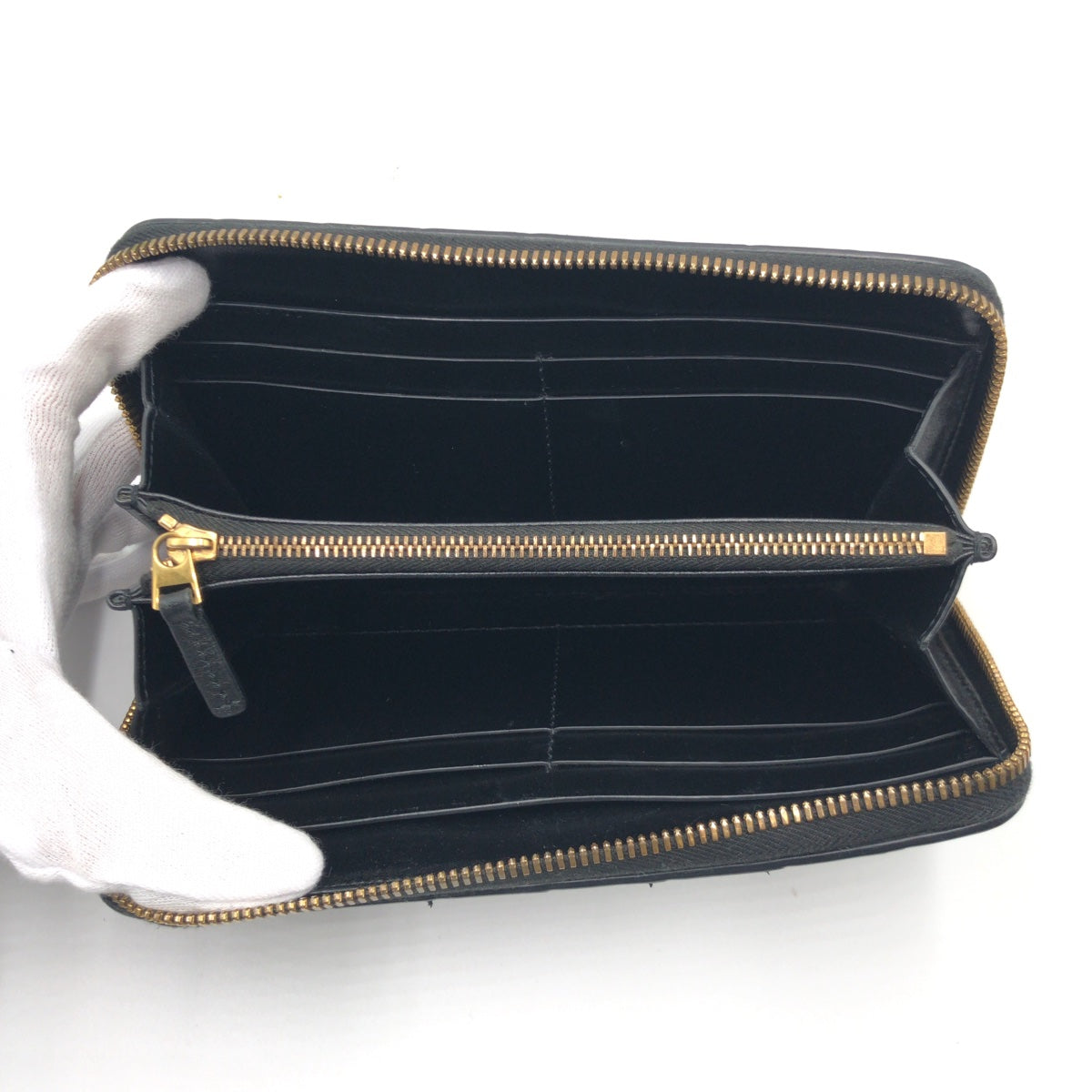 BOTTEGAVENETA Long Wallet Purse leather black INTRECCIATO