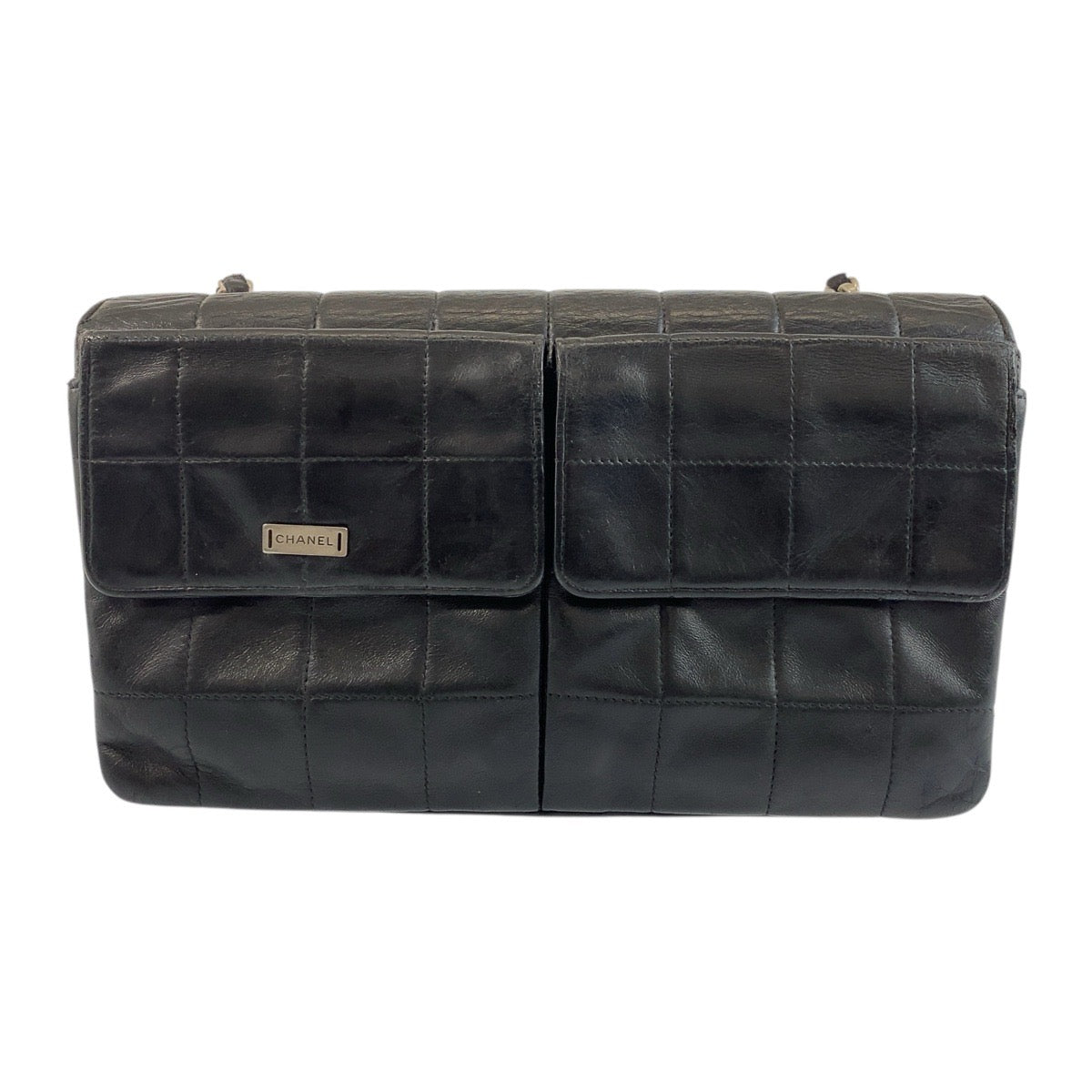 CHANEL Shoulder Bag 6135*** lambskin Black SilverMetal Chocolate bar
