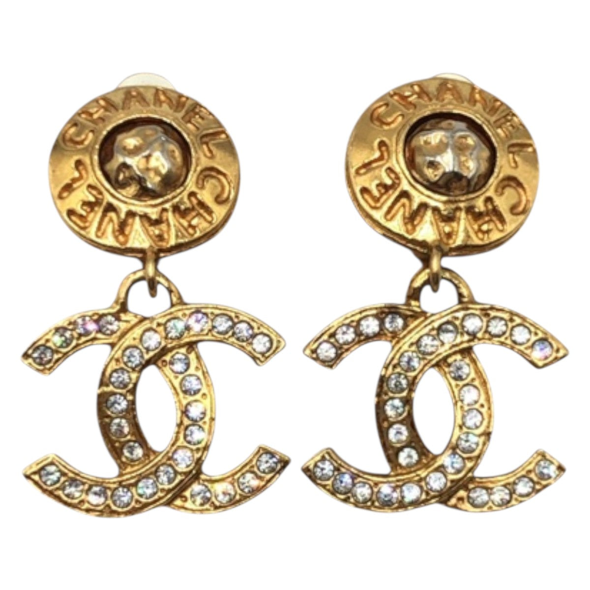 CHANEL Earring metal gold CC mark Rhinestone