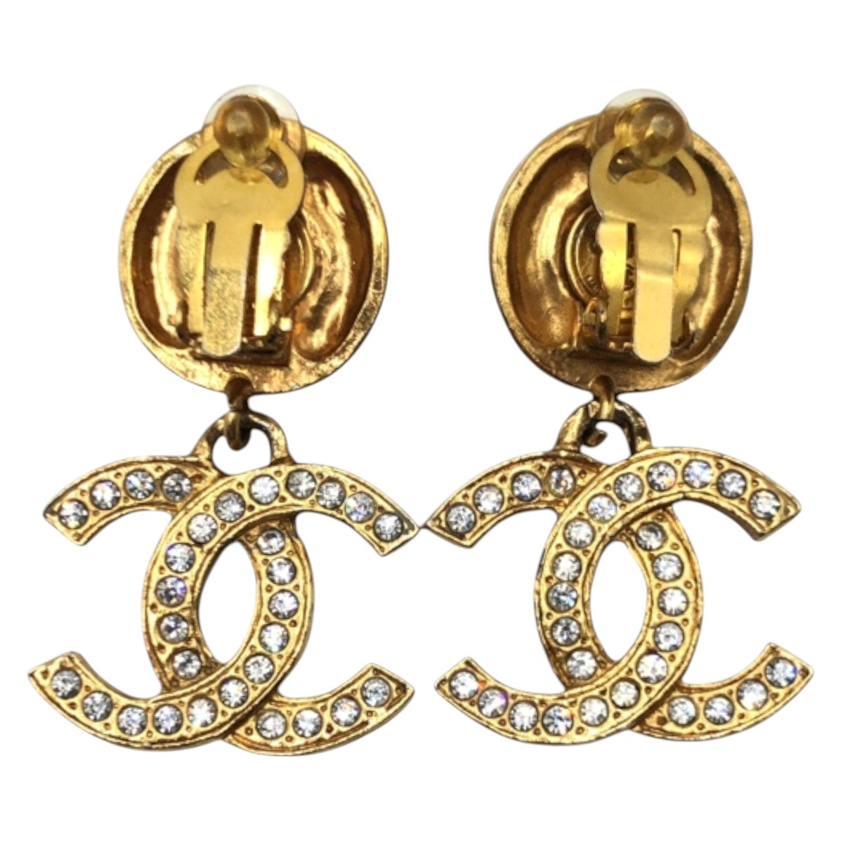 CHANEL Earring metal gold CC mark Rhinestone