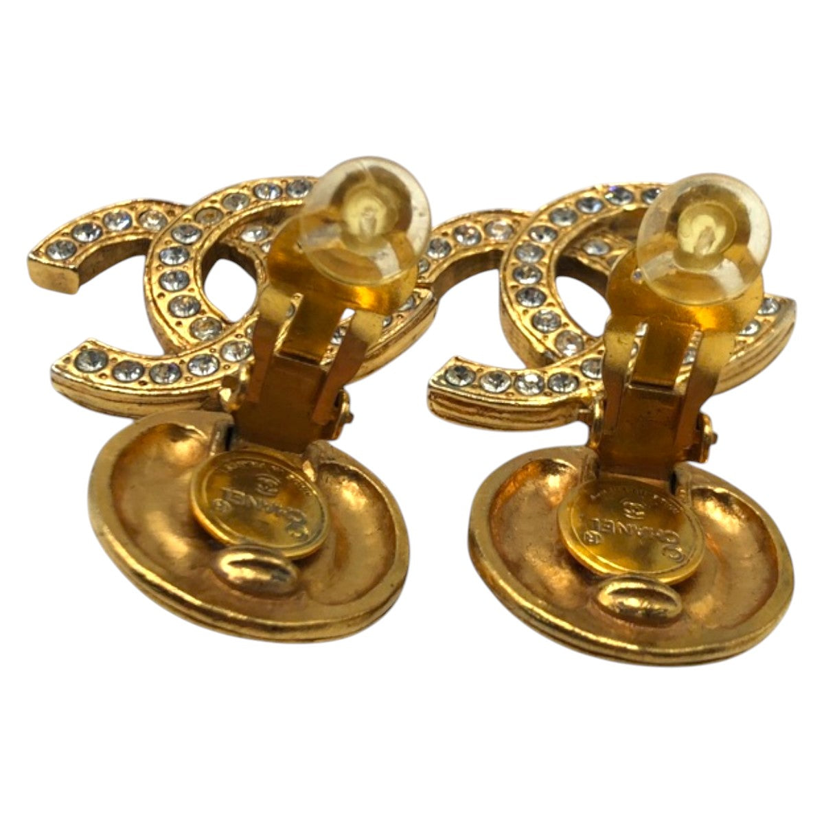 CHANEL Earring metal gold CC mark Rhinestone