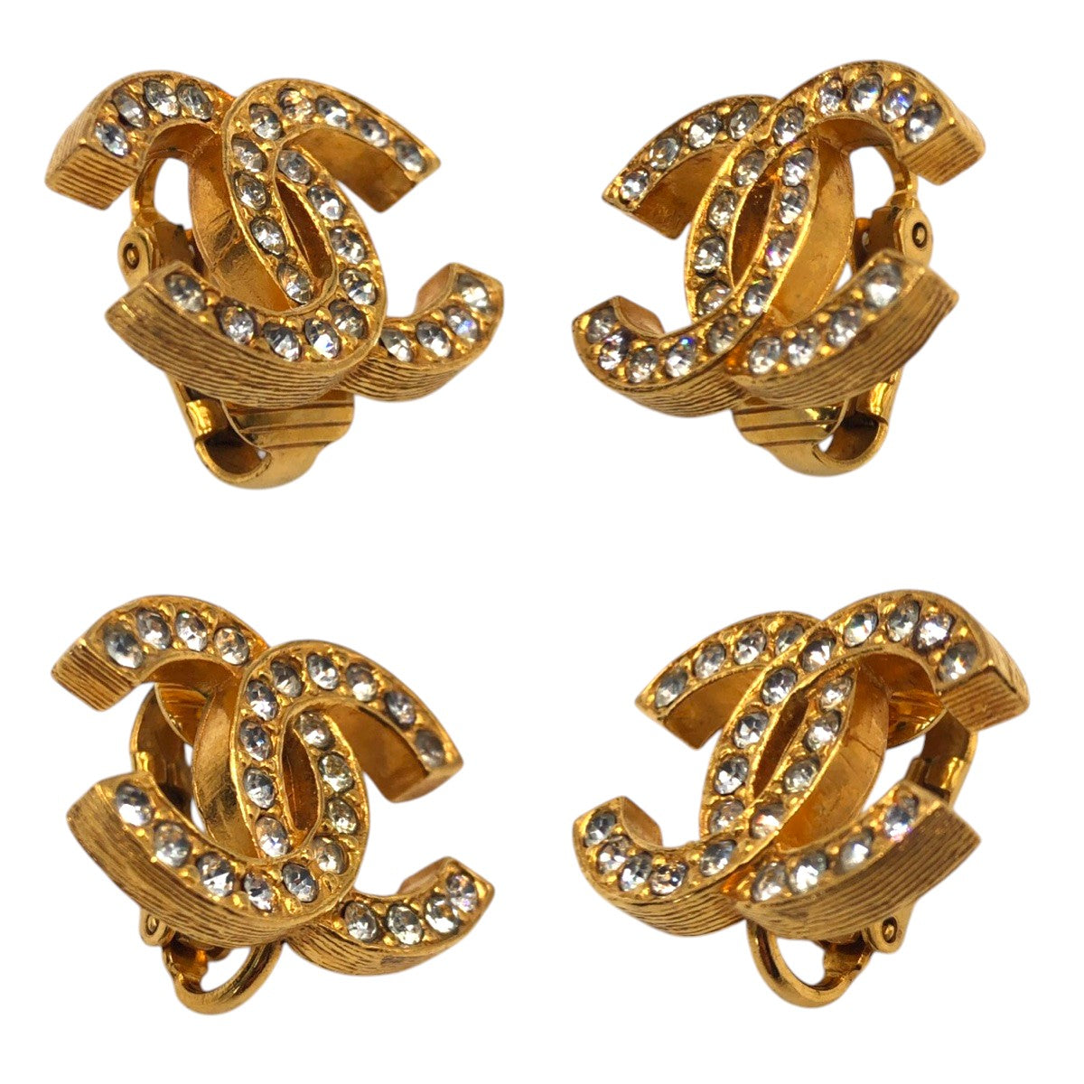 CHANEL Earring metal gold CC mark rhinestone