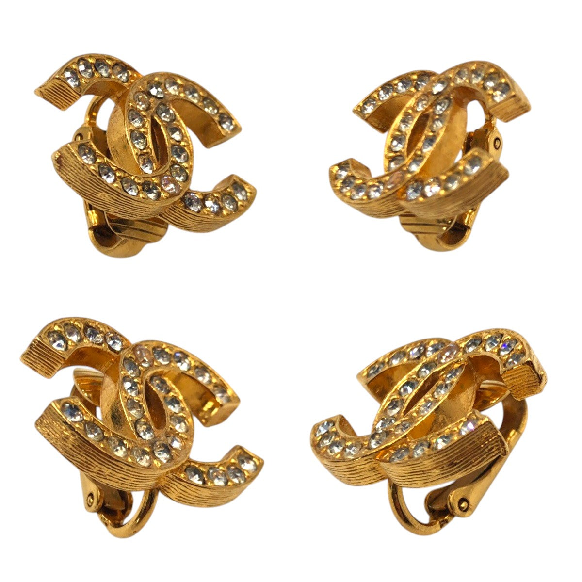 CHANEL Earring metal gold CC mark rhinestone