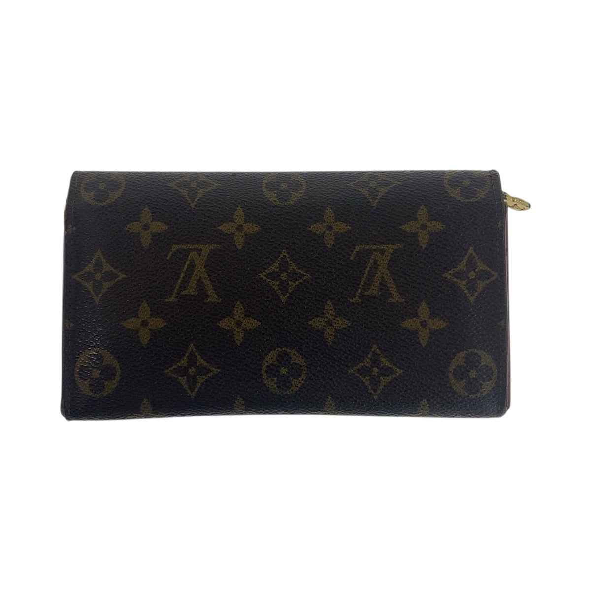 LOUIS VUITTON Long Wallet Purse M61725 PVC Brown Gold Metal Monogram Porto Monnet Credit