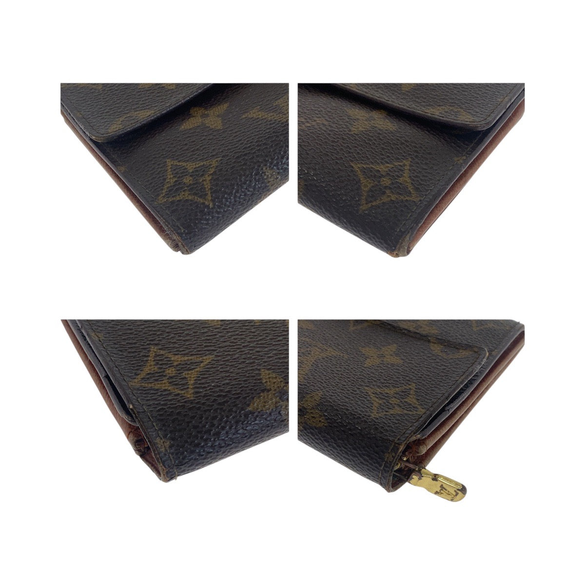 LOUIS VUITTON Long Wallet Purse M61725 PVC Brown Gold Metal Monogram Porto Monnet Credit